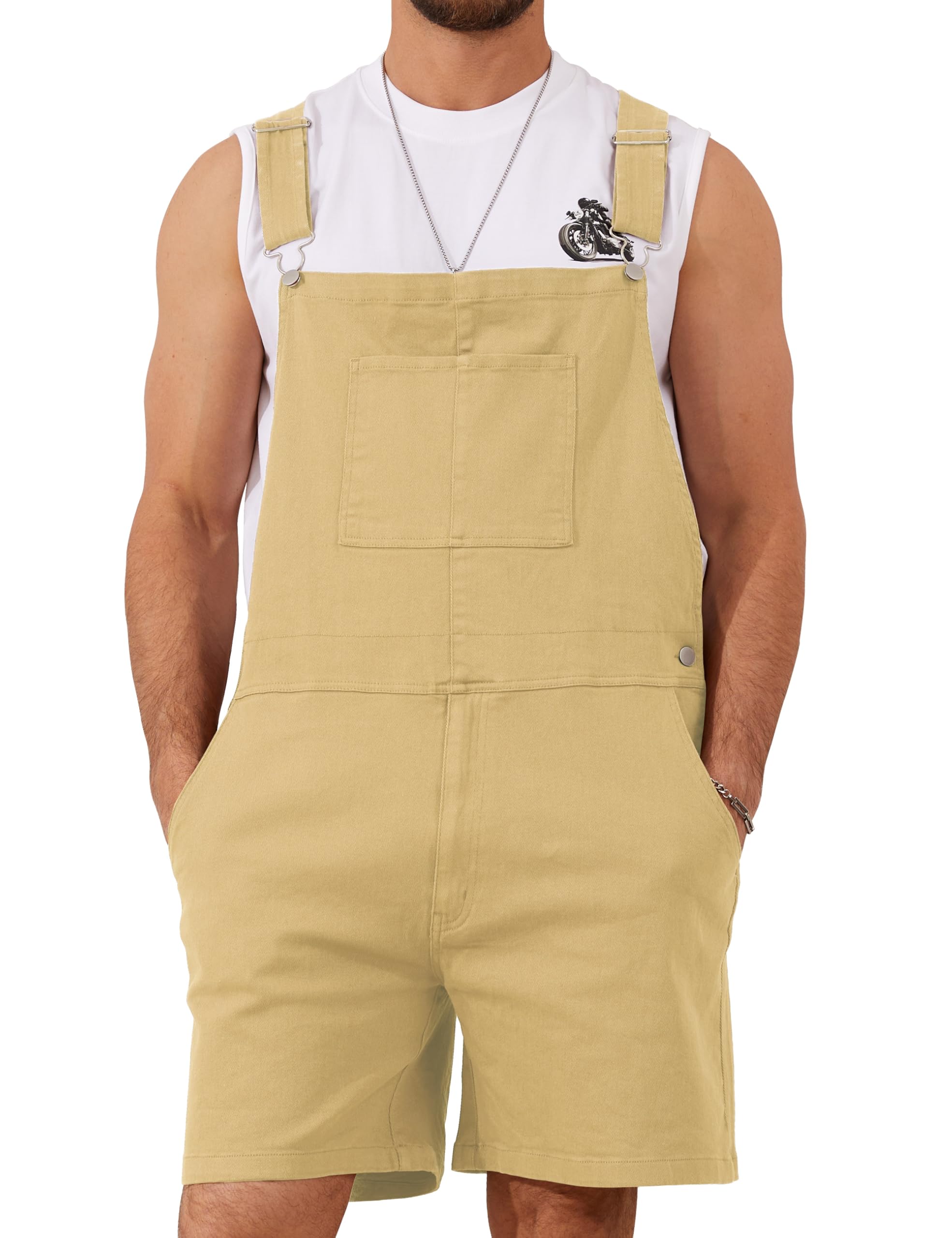 Overall Shorts for Men Stretchy Romper Work Jumpsuits Bibs Coveralls Overol para Hombre
