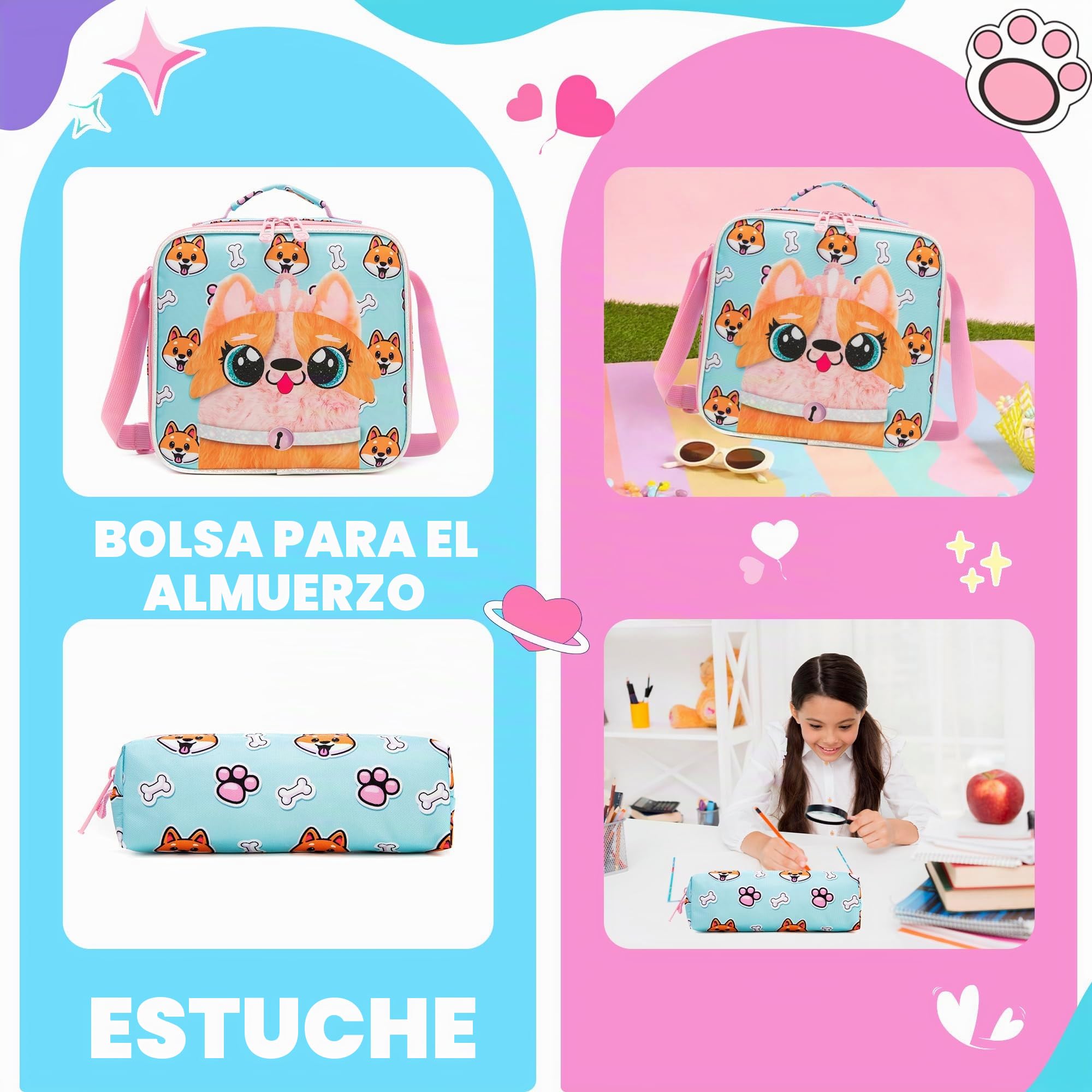 HTgroce Mochilas Escolares Niña con Ruedas, Mochilas Trolley Escolares 3 en 1 Bolsa de Estuche 7 años