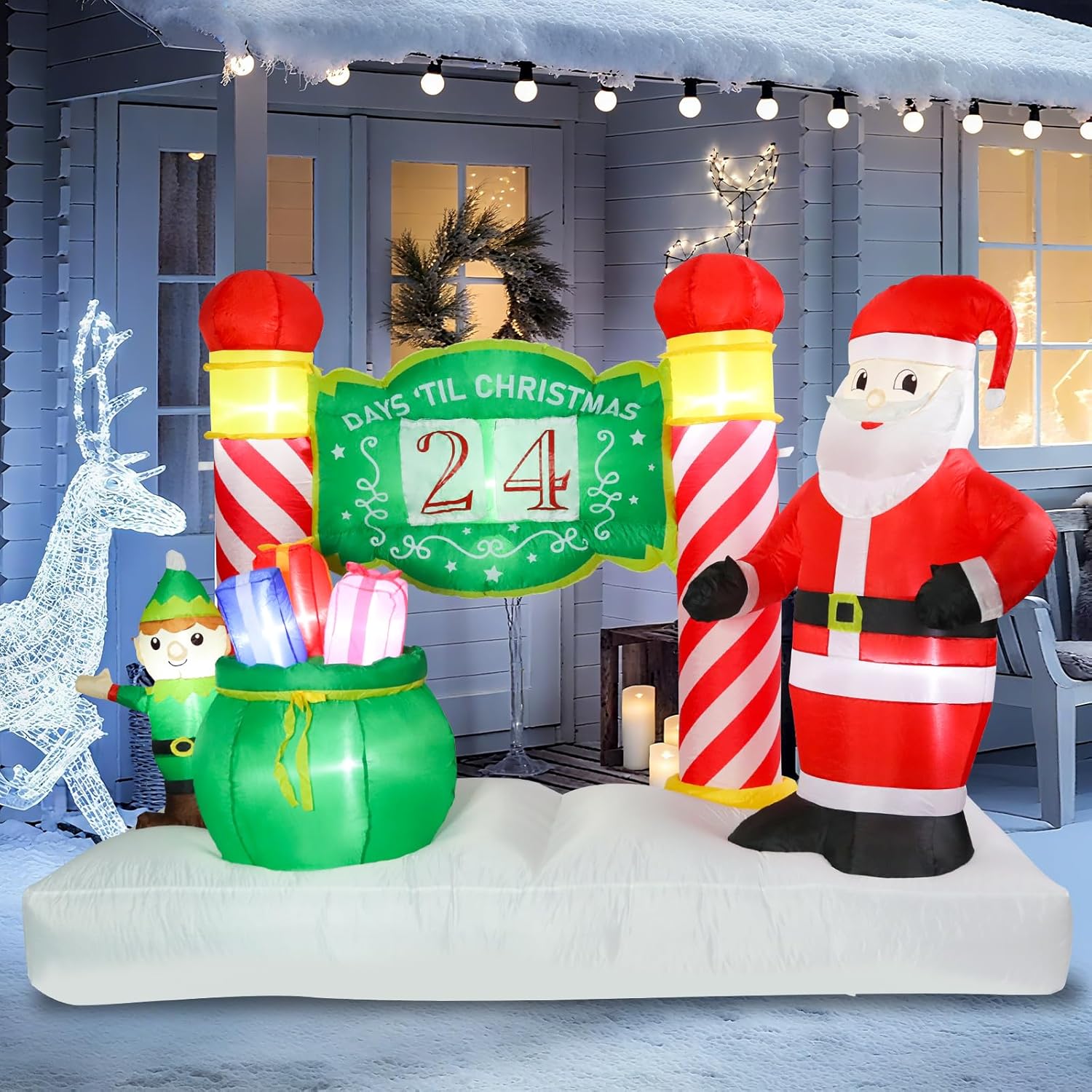 Vigdur 7フィート クリスマス インフレータブルサイン &ndash; ライト付きアドベントカレンダー 取り外し可能な文字付き 屋外サンタ
