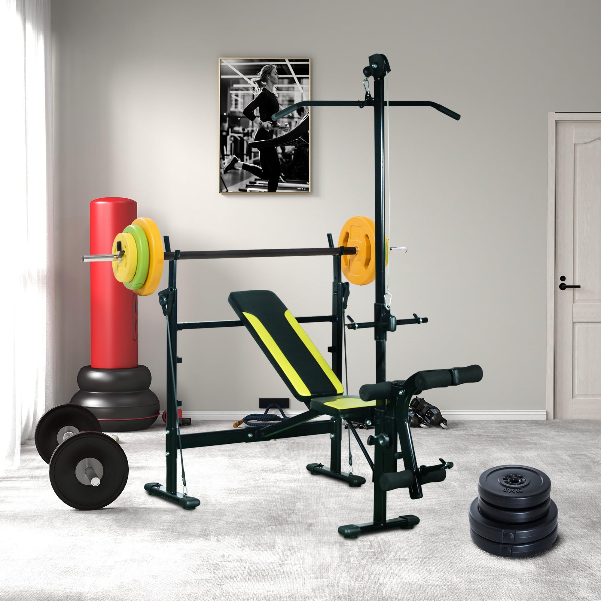 HOMCOM Juego de 4 Discos de Pesas de 2x5 kg y 2x10 kg Juego de Placas de Pesas con Agujero de Ø25 mm para Barra o Mancuernas Entrenamiento de Fuerza Levantamiento Negro