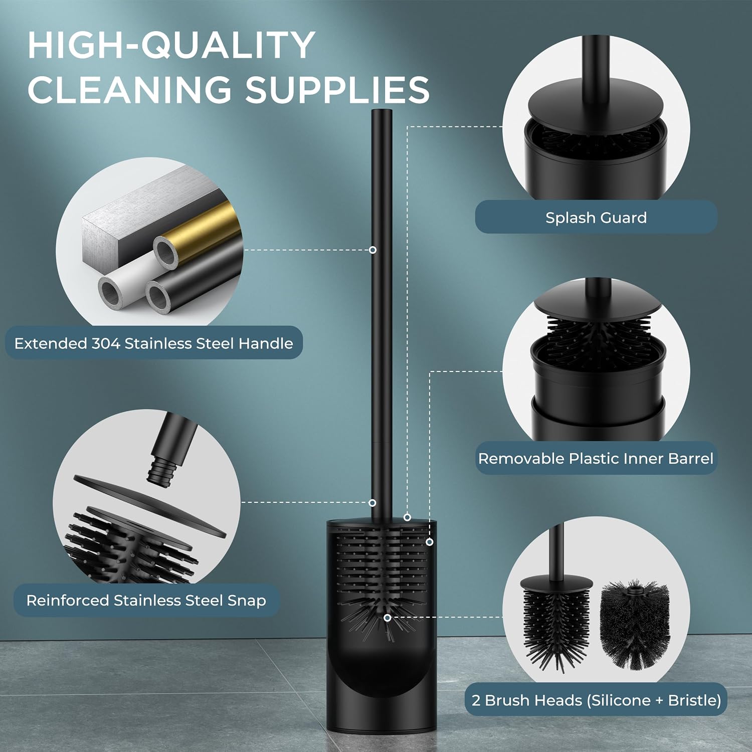 FORIOUS SUS304 Toilet Brush, Toilet Bowl Cleaner Brush and Holder Set Short image 2