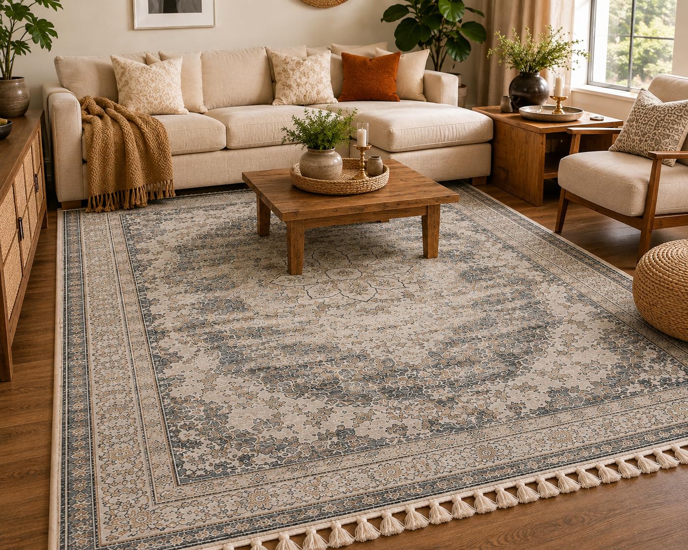 multicolor area rug for living room 5x7 feet | anti slip washable floor carpet for bedroom, hall, kids room & drawing room | traditional persian style runner rug for home, classic blue persian