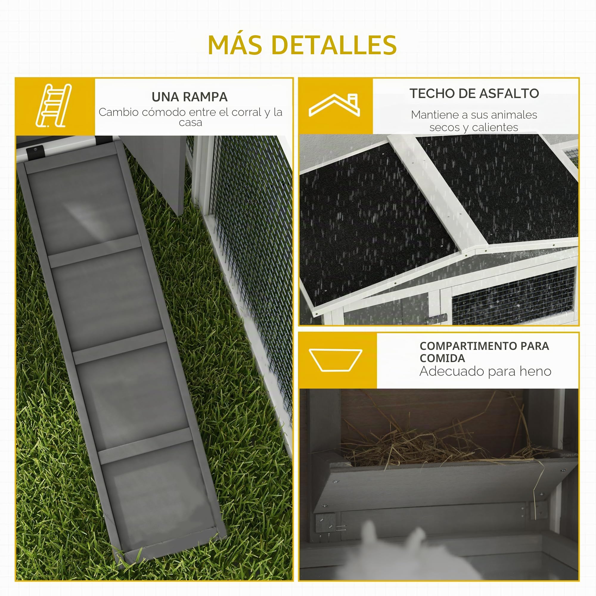 PawHut conejera para Conejos con recinto Libre Bandeja de Suelo, rampa, conejera de Madera para Animales pequeños recinto para cobayas con 2 Pisos, Ventana de visualización, para Conejos Enanos