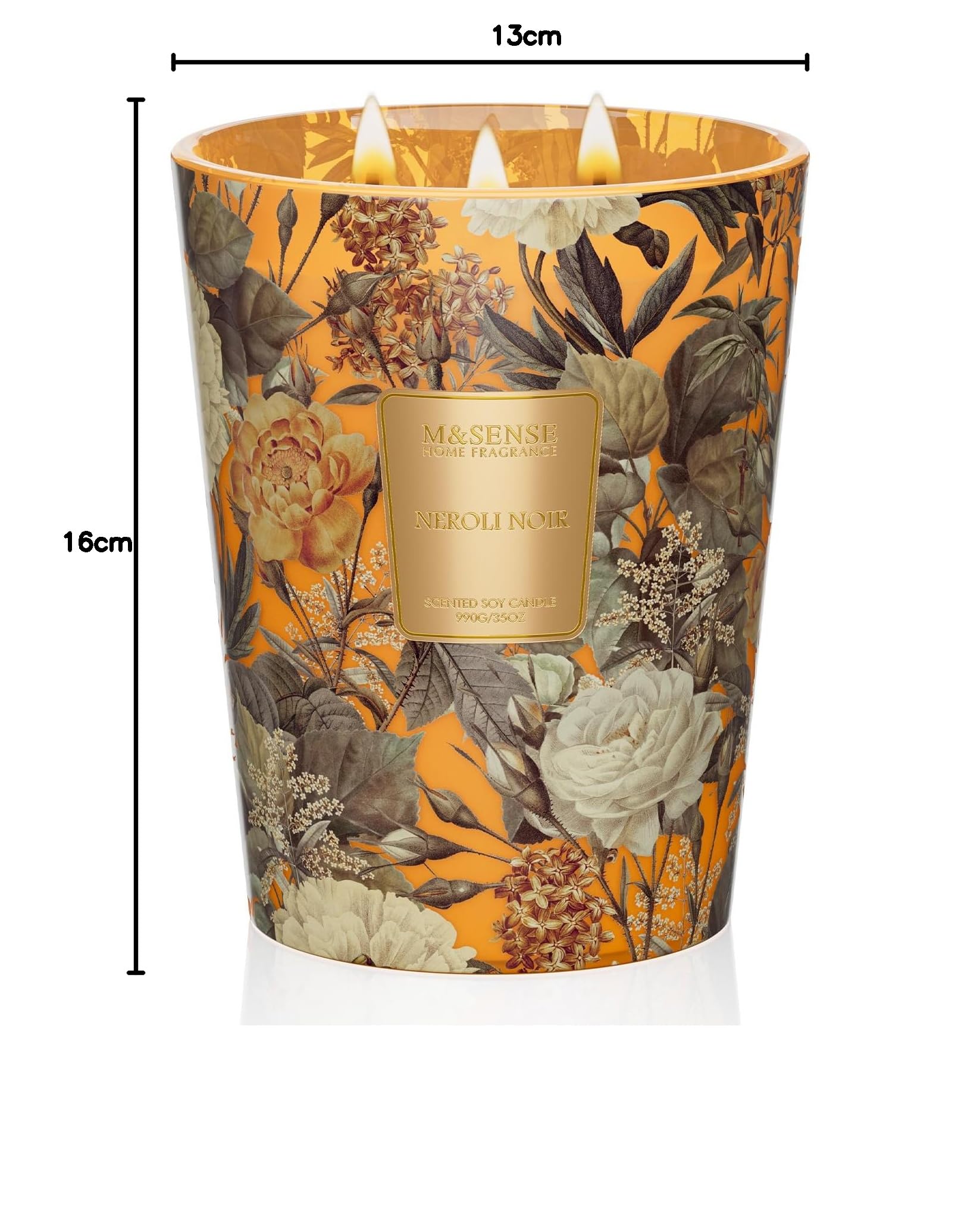 M&SENSE Neroli-Noir Vela perfumada en tarro grande, 990 g, cera de soja natural, con 3 mechas, 150 horas de combustión, no tóxica y duradera, para spa, ideal para el hogar y la oficina