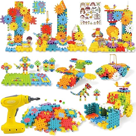 STEM Education Building Toys, 248 PCS Electric Gear Building Blocks Toys Set with Drill, Toddler Screw Toy, Kids Tool Set Construction Toy for Boys Girls Gifts Age 3+