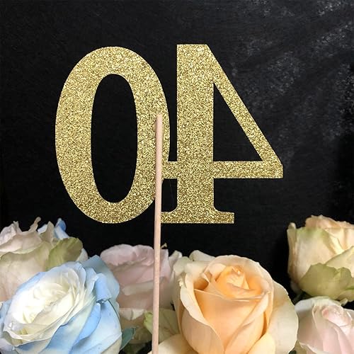 Miniatura 7 de Paquete de 10 palos de centro de mesa de aniversario con purpurina de doble cara con 40  cumpleaños, decoración de mesa número 40 para decoración de