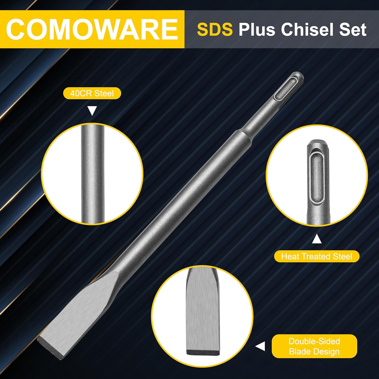 6pcs SDS Plus Chisels, SDS Plus Compatible, 40CR Steel, Masonry Chisel Set, Tile Removal, Wall Chasing, Floor Scraping