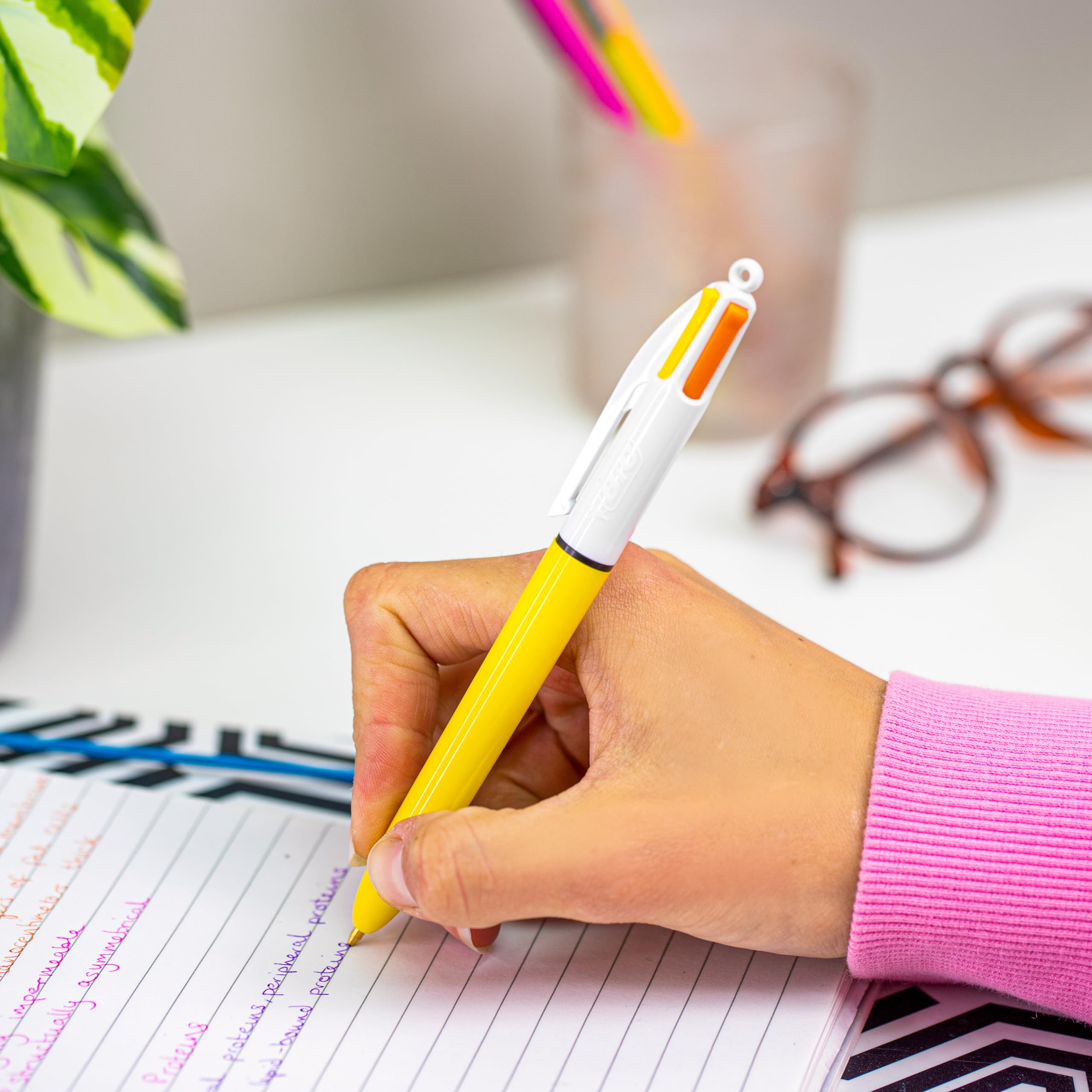 BIC 4 Colours Sun Tükenmez Kalem, 12'li Kutu, 1.0mm Uç, Tek Kalemde Sarı, Mor, Turuncu ve Pembe Renkler