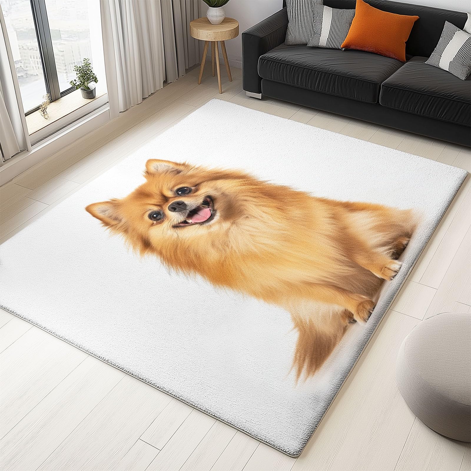 Tapis de chambre adulte brun motif poméranien pour bureau et salon cocooning