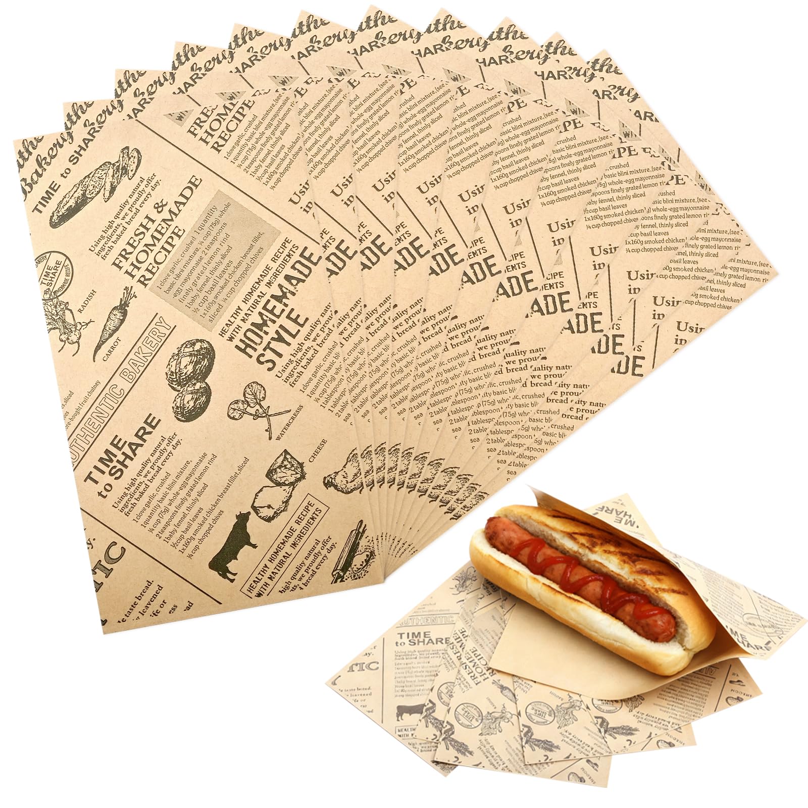 Mssushi 150 Pack Hot Dog Wrapper Bags,Paper Bags Food Packaging Greaseproof,for Hot Dog Sausage Roll Carnival Food Cart Snack Bar Concession Stand (Brown)