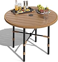 DWVO 35.4" Round Outdoor Patio Dining Table for 4 with Umbrella Hole, Adjustable Feet & All-Weather Metal Frame - Garden Bistro Table