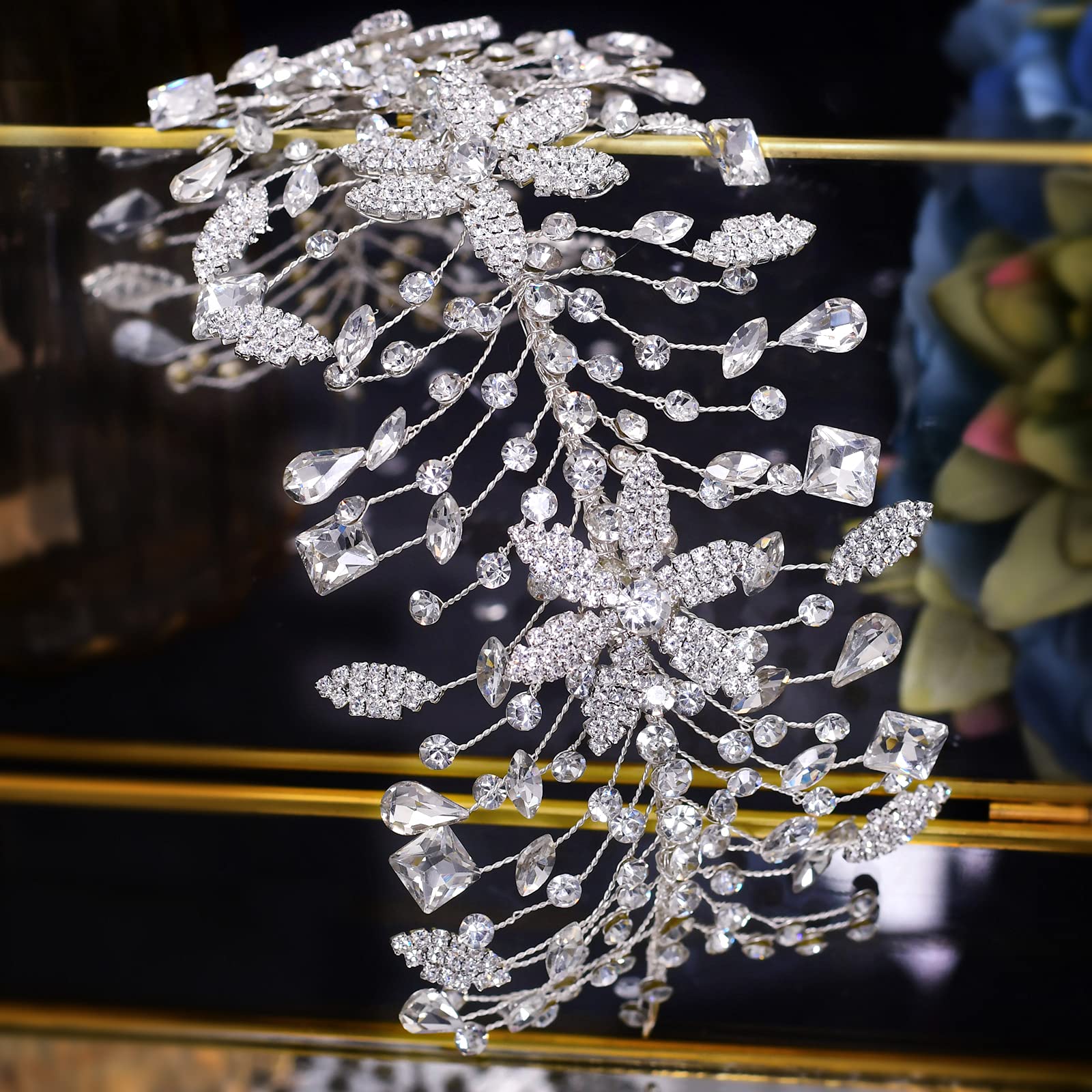 Azaleas Cerchietto per capelli da sposa, per matrimonio, per damigella d'onore, con strass, argento (argento)