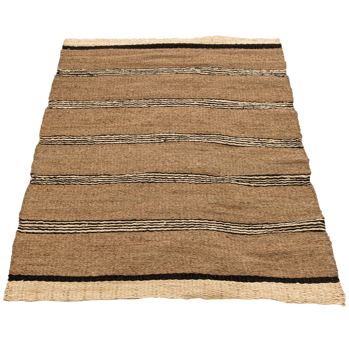 Tapis tressé en zostère et feuille de palme bicolore naturel noir