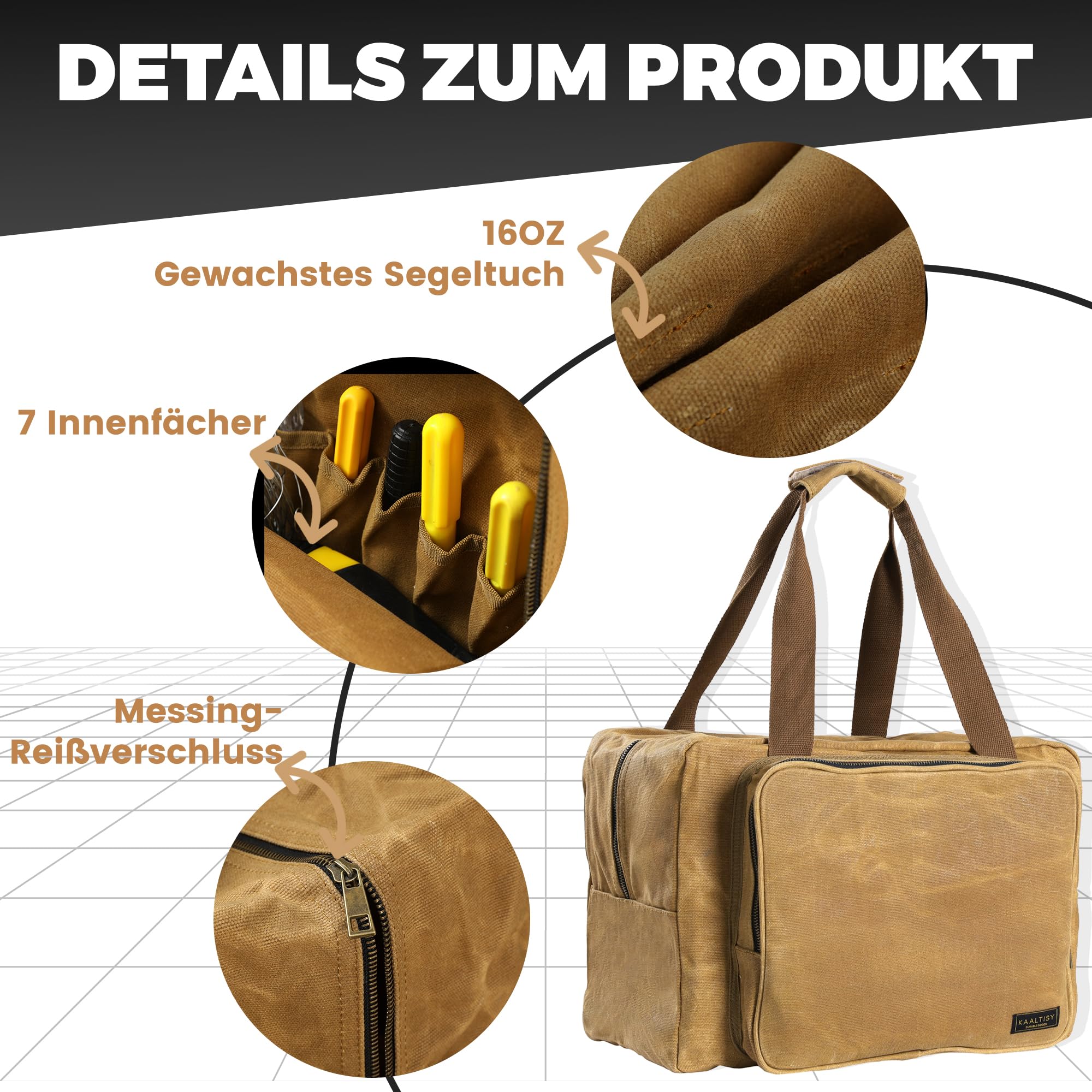 Tool Tote Bag, Large Capacity Tool Carrying Bag with 2 Zipper Pouches - Image 3