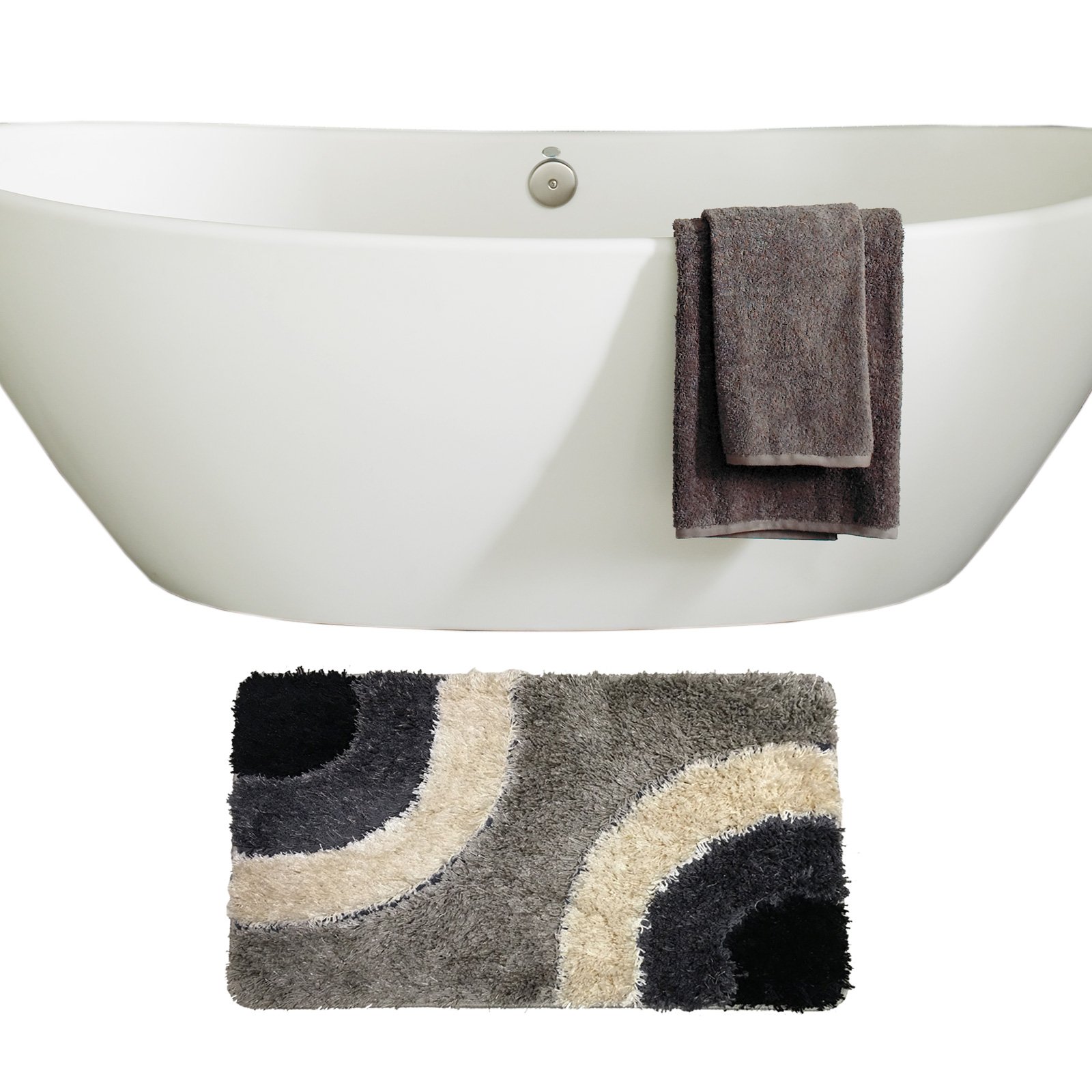 Luxuriöses Mikrofaser-Badteppich-Set, ultraweich, WC-Abdeckung, Vorleger und Badematte, saugfähig und schnell trocknend, rutschfeste Unterseite, grau, 3-teilig