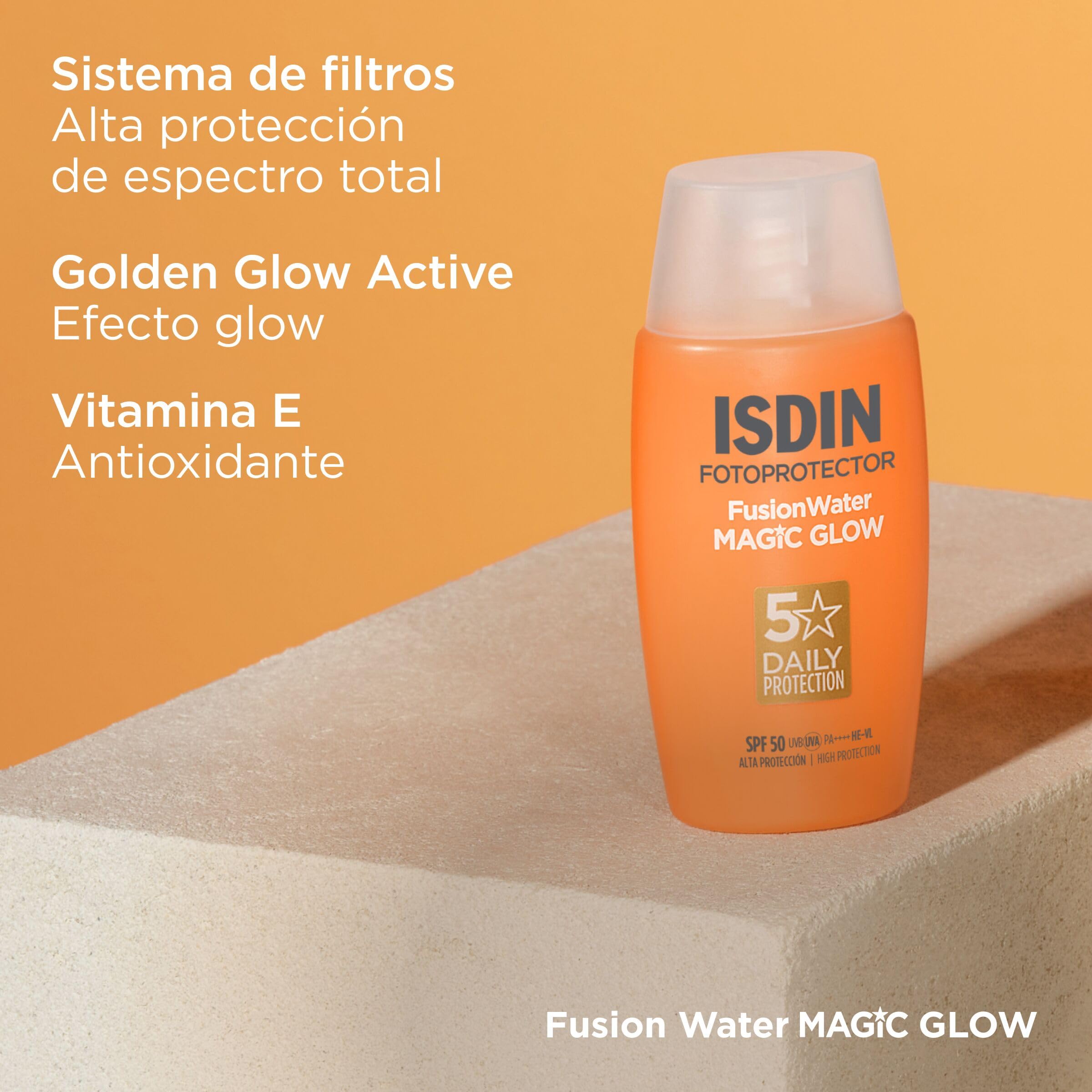 ISDIN Fusion Water MAGIC Glow SPF 50 50ML- Protector solar facial con efecto Glow