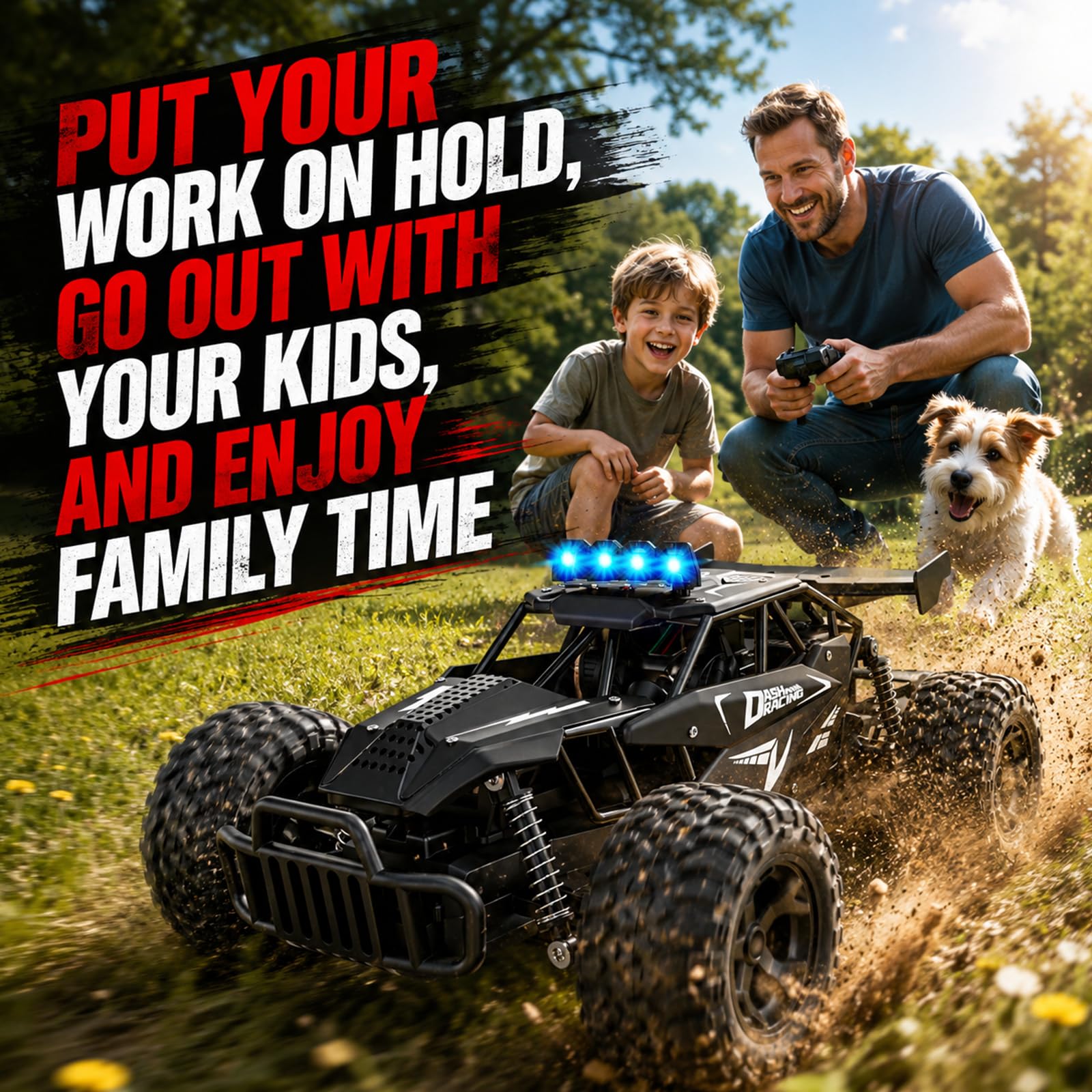 Coche teledirigido Offroad escala 1:12, 500 mAh RC Auto 20-25 km/h con 2 baterías y 50 min de tiempo de reproducción, todo terreno Monster Truck con mando a distancia de 2,4 GHz, juguete para niños a