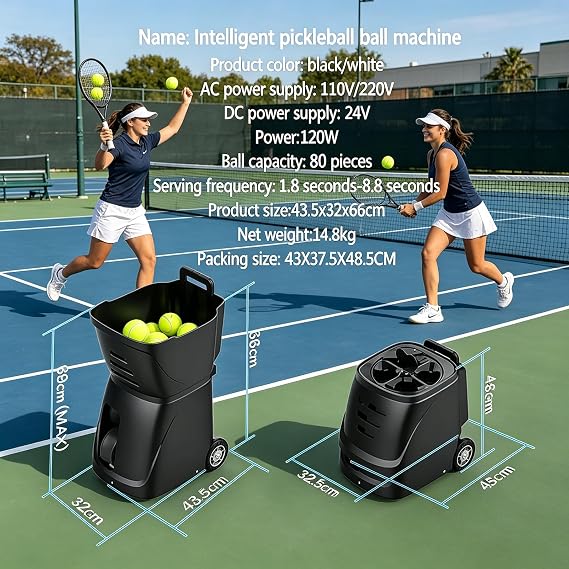 Pickleball Ball Machine, Portable Automatic Ball Launcher, 80 Large Capacity (Not Included)/Intelligent App Control/20 Drop-in Programming, for All Lovers of Pickleball Players