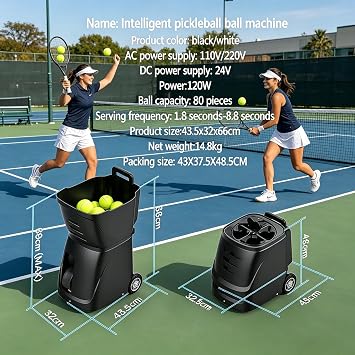 Pickleball Ball Machine, Portable Automatic Ball Launcher, 80 Large Capacity (Not Included)/Intelligent App Control/20 Drop-in Programming, for All Lovers of Pickleball Players