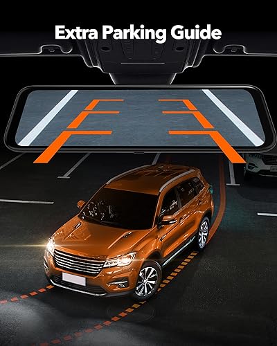 Miniatura 8 de WOLFBOX Cámara de espejo retrovisor 4K de 12 pulgadas con WiFi de 5.8 GHz y control de voz, cámara de espejo inteligente frontal y trasera, cámara