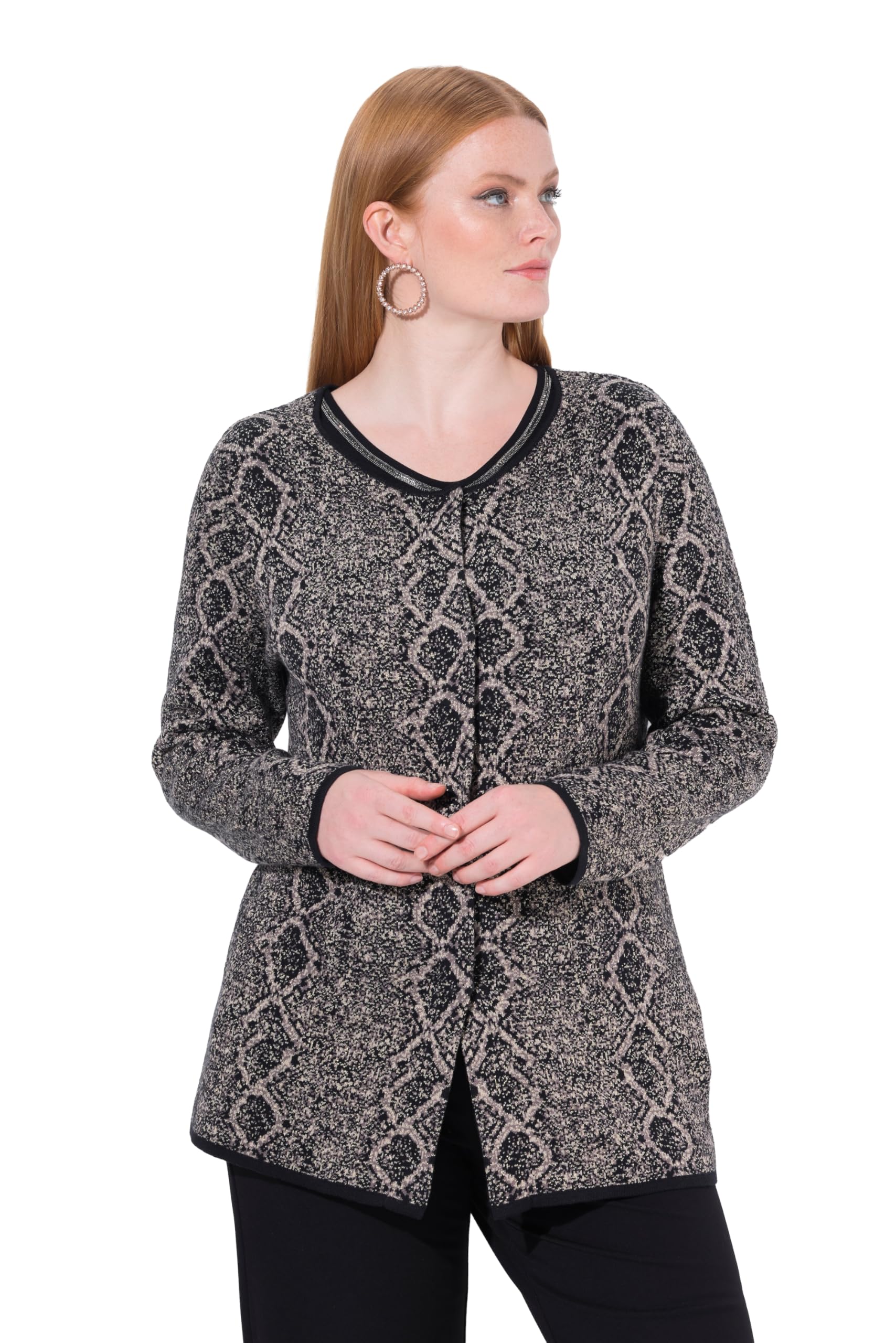 Ulla Popken Damen große Größen Übergrößen Plus Size Strickjacke, Schlangen-Design, Rundhals, Langarm 843160
