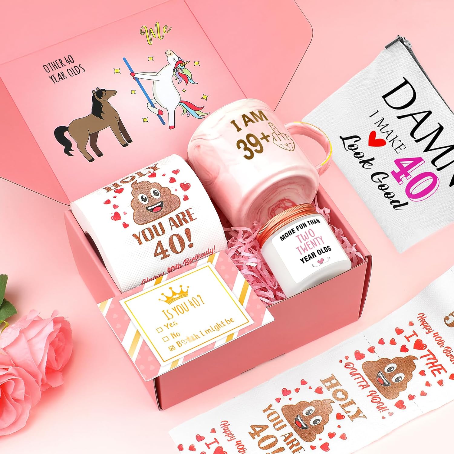 40th Birthday Gifts Women Funny 40 Year Old Birthday Gifts for Women 40 and Fabulous Decorations 40th Bday Gift Ideas for Woman 40s Her Best Friend - Coffee Mug Card Makeup Bag Toilet Paper - Image 2