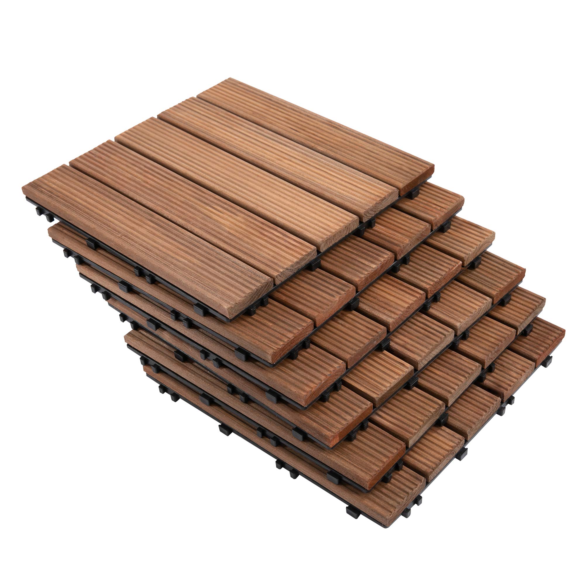 Outsunny 27 Pcs Solid Wood Interlocking Decking Tiles For Patio, Balcony, Roof Terrace, Hot Tub, Brown, (30 x 30 cm Per Piece)