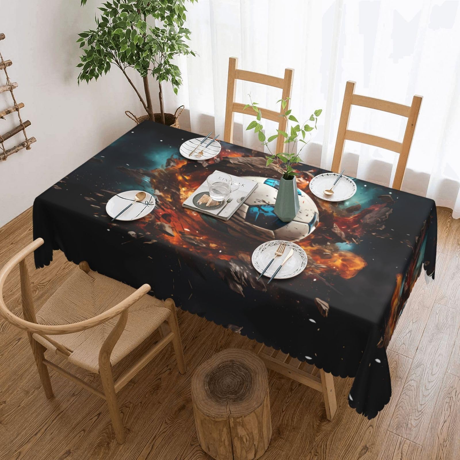 HLBSDM Firecracker Soccer Square Lace Tablecloth, 54x72 Inch Restaurant Decorative Tablecloth, Party Banquet Indoor and Outdoor Universal Tablecloth