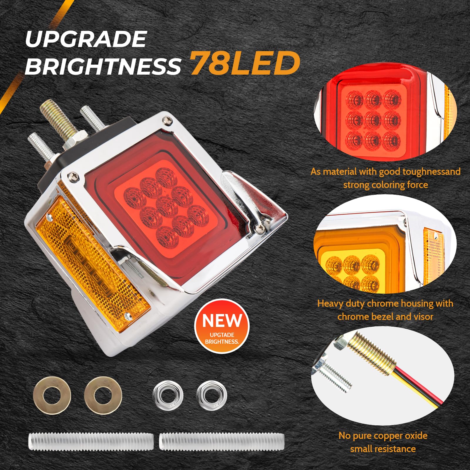 yucenbra 78 LED Pedestal Fender Lights, 2pcs Semi Truck Turn Signal with Flashing Light, Red/Amber Dual Face Marker Light for Peterbilt 579 587 Kenworth W900 Freightliner, IP67 Waterproof