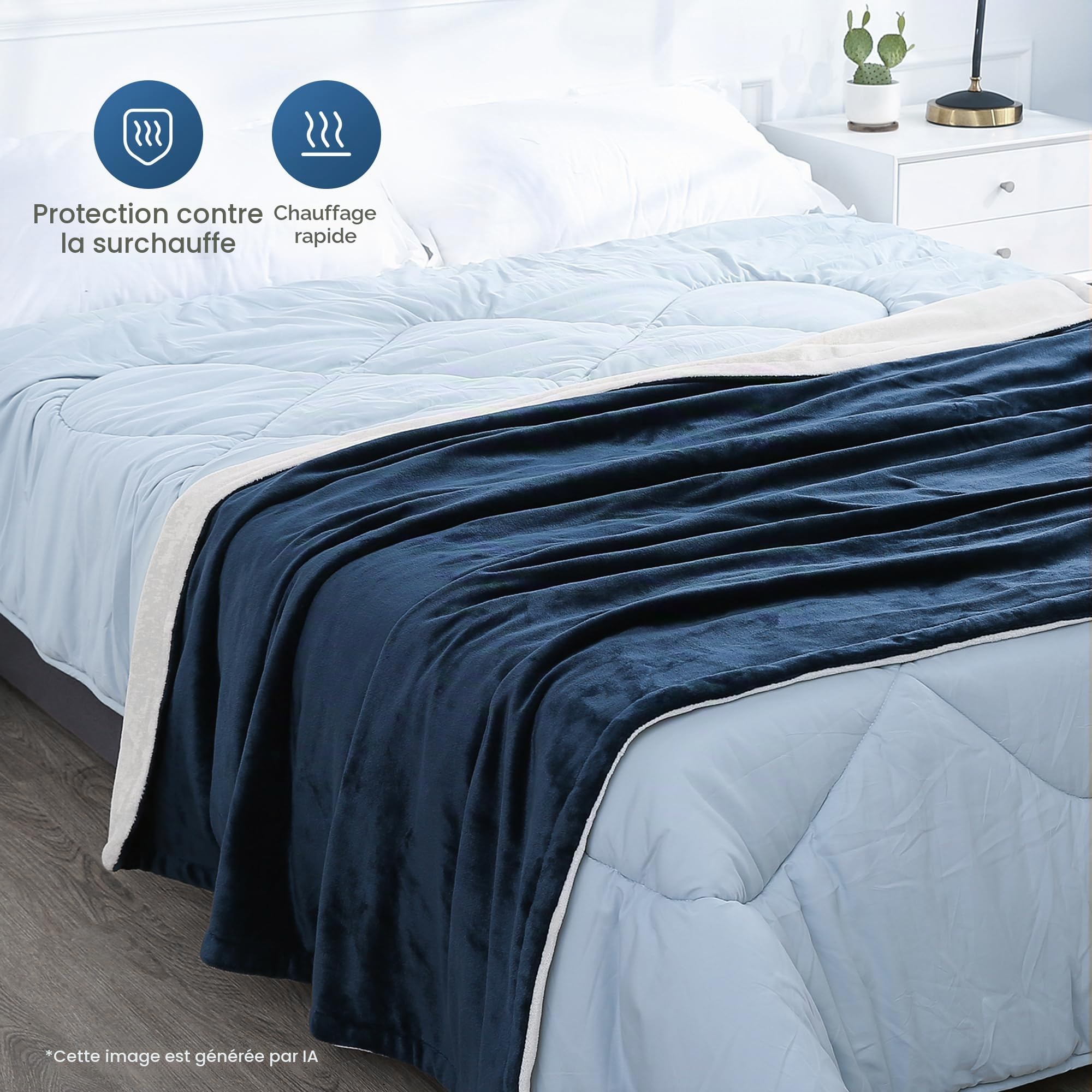 CURECURE Couverture Chauffante Électrique 180 x 130 cm avec Arrêt Automatique 10H et 4 Niveaux de Chaleur - Sécurité Surchauffe - pour Lit