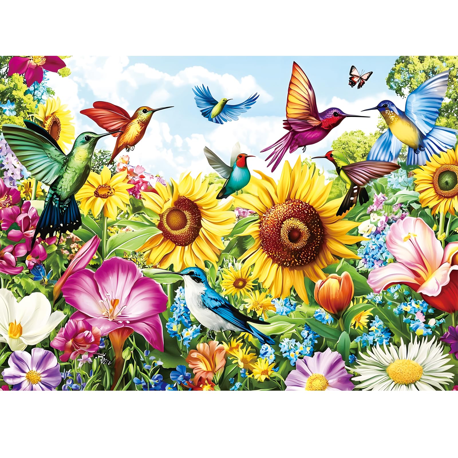500 Pieces Puzzle for Adults - Spring Garden Jigsaw Puzzle for Adults Kids Teens,Recycled Cardboard Hummingbird and Flowers Puzzle 500 Pieces,Challenging Game for Family Fun & Gift Idea,20.5 x 15 in