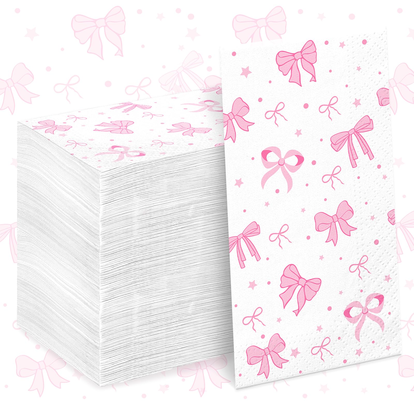 100PCS Pink Bow Napkins,Disposable Folded Paper Towel Bow Party Supplies for Birthday，Pink Napkins for Girls Coquette Birthday Baby Shower Party