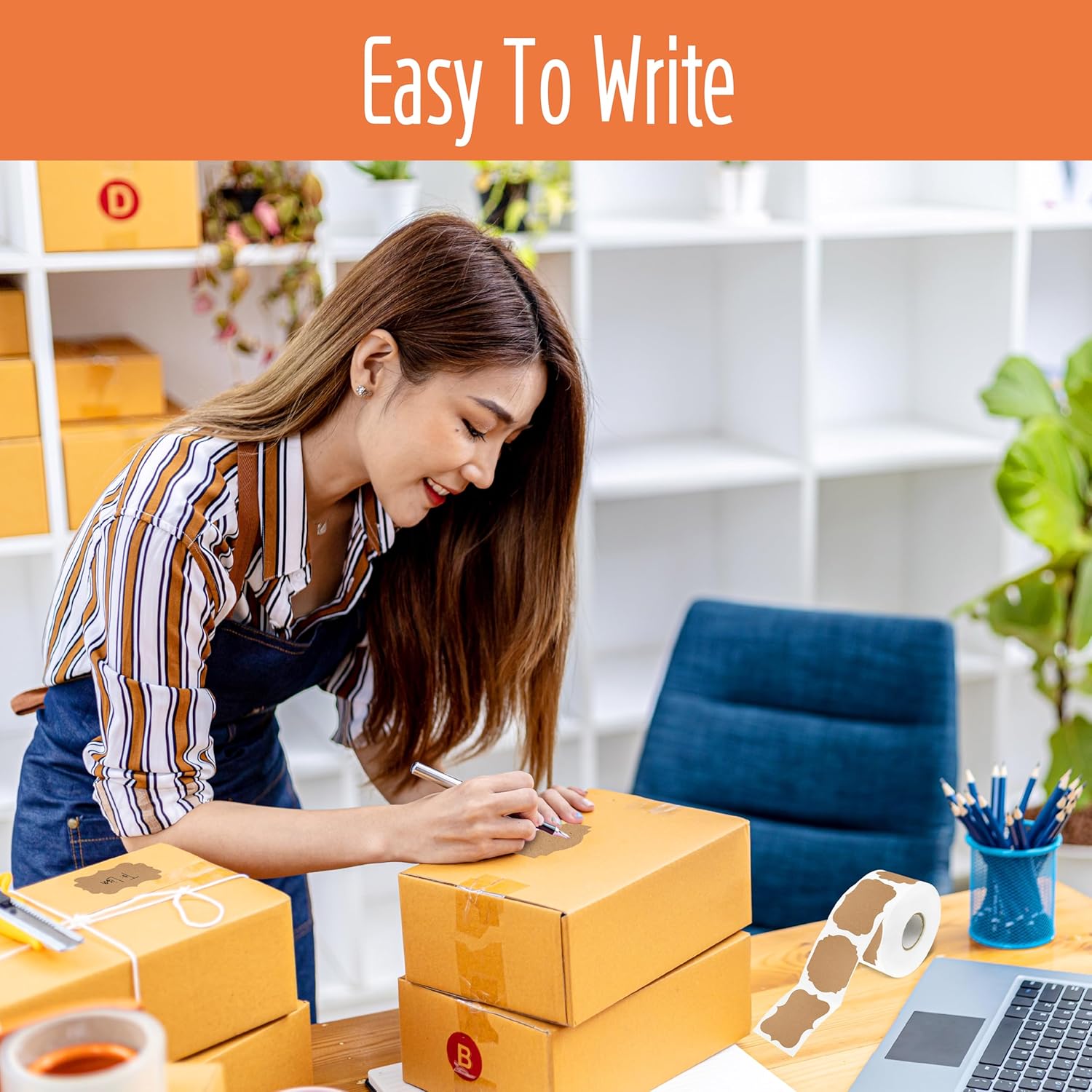 300 PCS Kraft Blank Stickers, 5 Fancy Shapes Labels Blank Stickers Roll Rustic Name Tags with Permanent Adhesive for File Folders, Food Jars, Gift Tags, Home Office Business Uses (2” x 3”) - Image 5