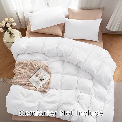 Miniatura 6 de TOCOMOA Juego de funda de edredón tamaño King, 100% microfibra, ultra suave, juego de ropa de cama blanca de 3 piezas con 1 funda de edredón de 104