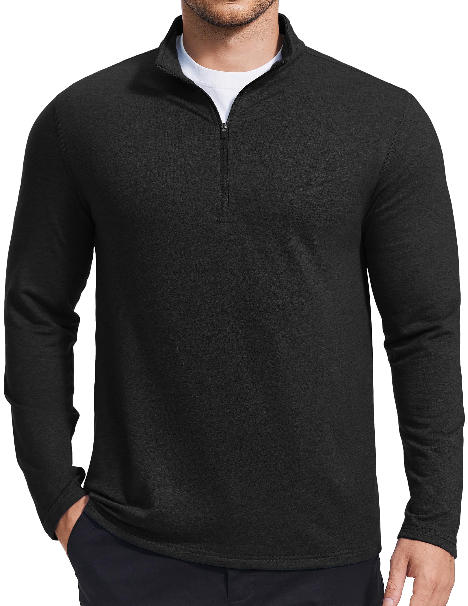 PINSPARK Mens Quarter Zip Up Lightweight Pullover Mock Neck Sweatshirts Long Sleeve Golf shirts Performance Athletic Casual