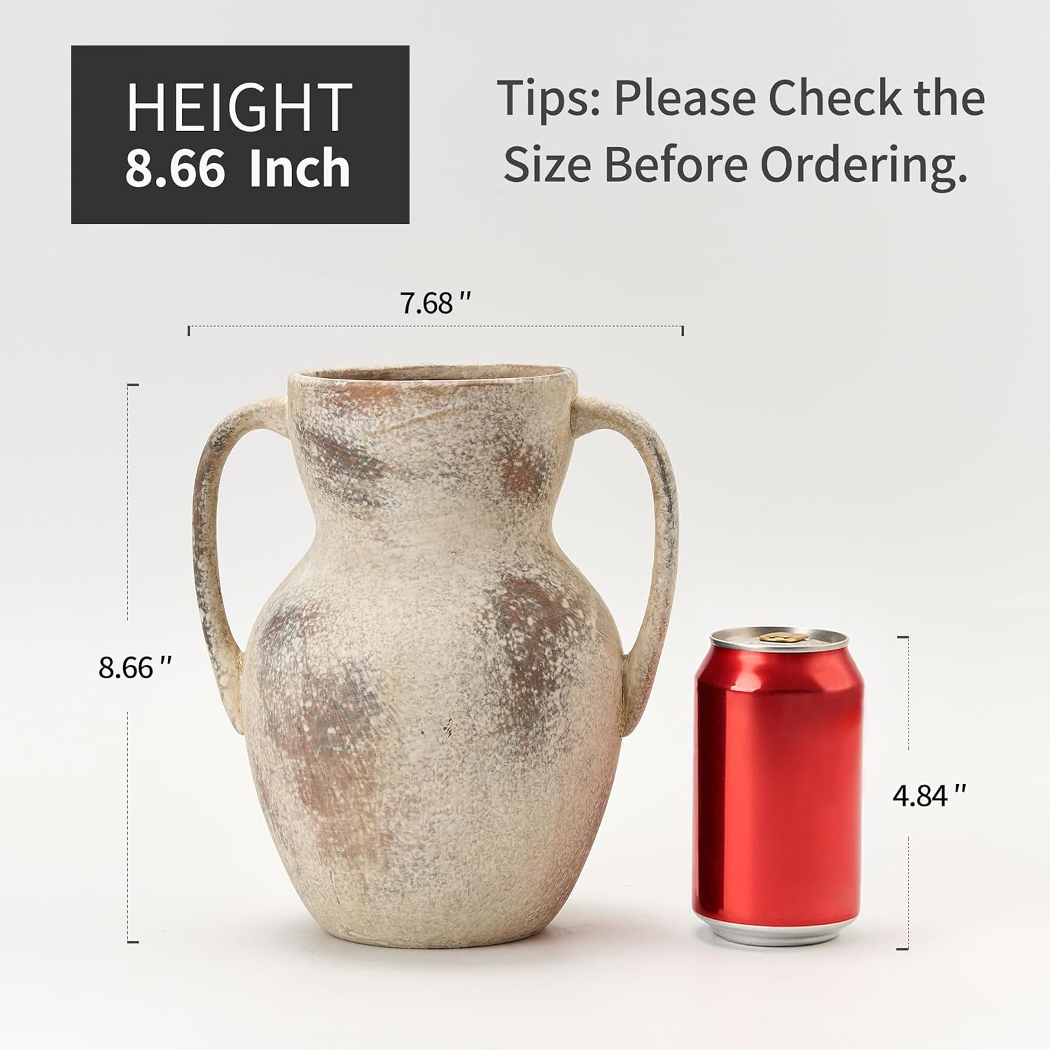 Emotionally Grounded Vase, Vaseking Large Ceramic Rustic Vase with 2 Handles, 8.6 inch Minimalist Decorative Farmhouse Tall Vases for Home Decor, Living Room, Enterway, Table Decoration,Terra