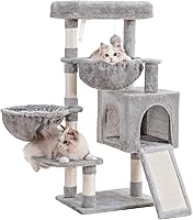 Hey-brother Cat Tree Tower for Indoor Cats - 35.4" Large Padded Bed, Cozy Condo, 2 Hammocks, Sisal Scratching Posts, Light Gray MPJ006SW