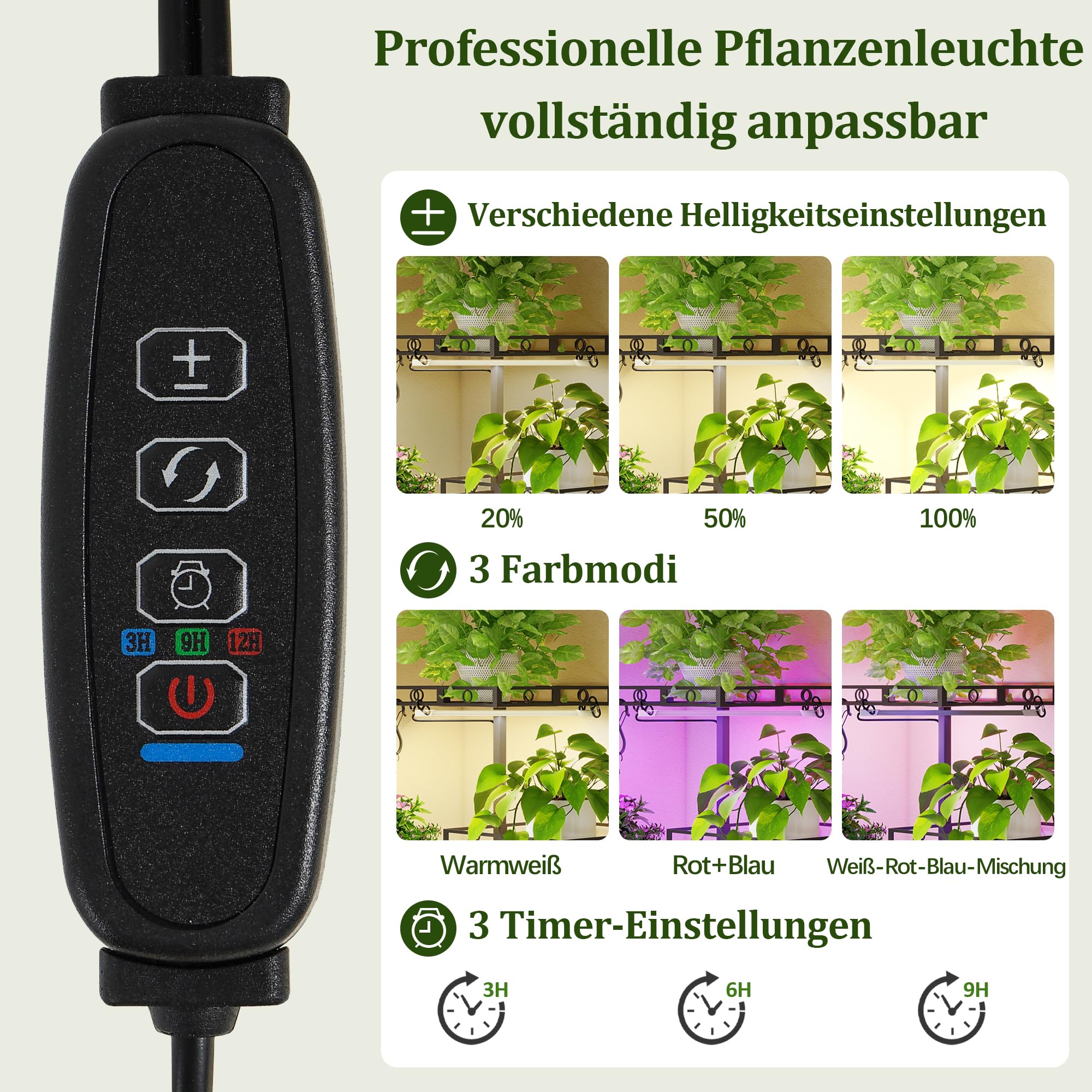 Quikraen Pflanzenständer mit Wachstumslicht, 9 Ebenen, 150cm, Schwarz | mit licht, L-förmiges Design, Rostbeständigen, Outdoor & Indoor, Für Wohnzimmer, Für Garten, Für Balkon, Einfacher Aufbau