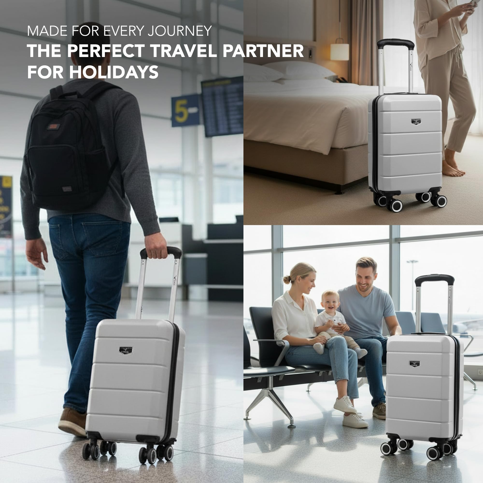 LUGG - Jetset 40cm Suitcase - 40x30x20cm- Ryanair Compatible - Underseat Size - Hard Shell ABS - Spinner & Removable Wheels - Lightweight Travel Luggage- Cream/Brown — view 158