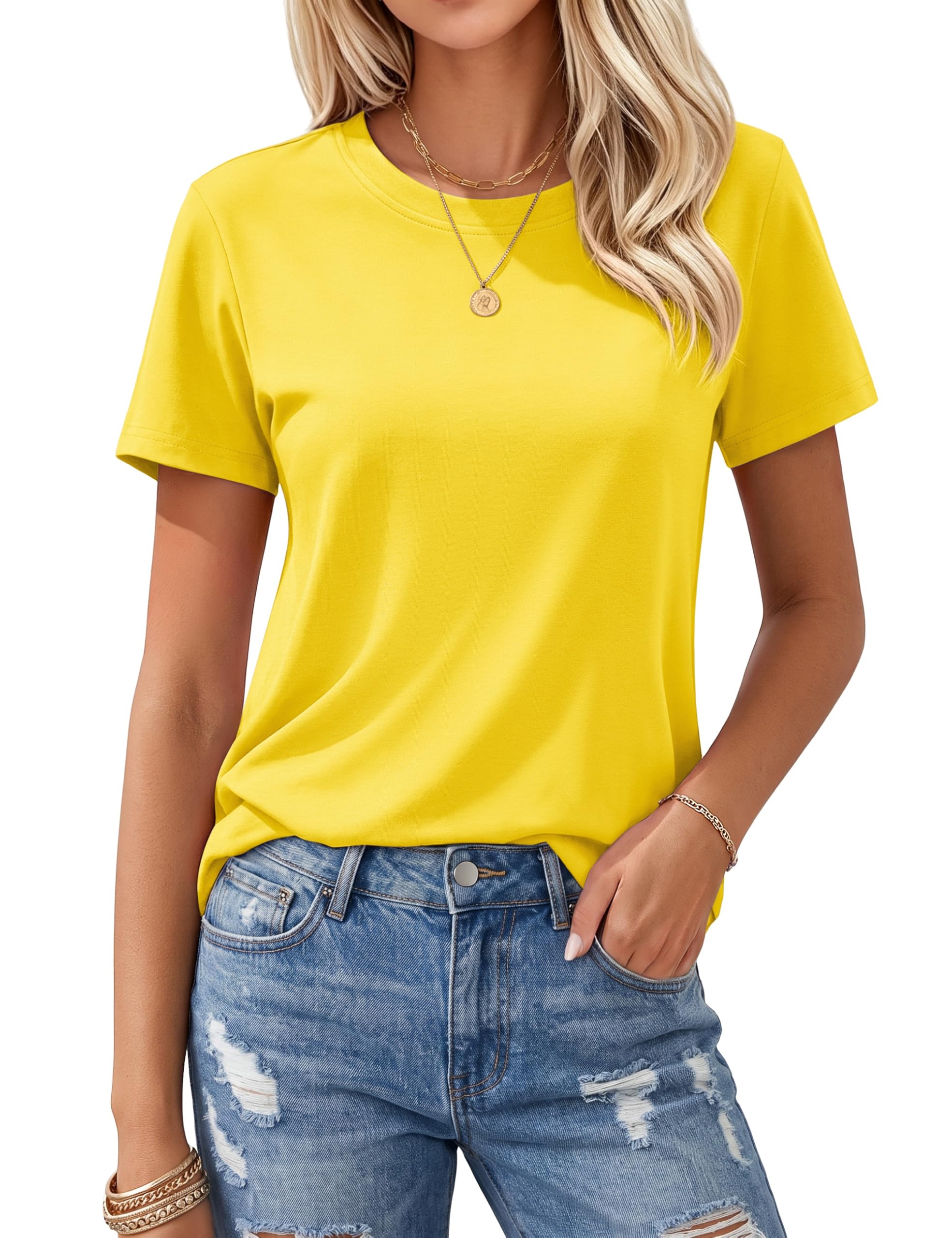 MAGCOMSEN Women's T Shirts Cotton Short Sleeve Shirts Crew-Neck Summer Tops Classic-Fit Tees Breathable Casual Clothes