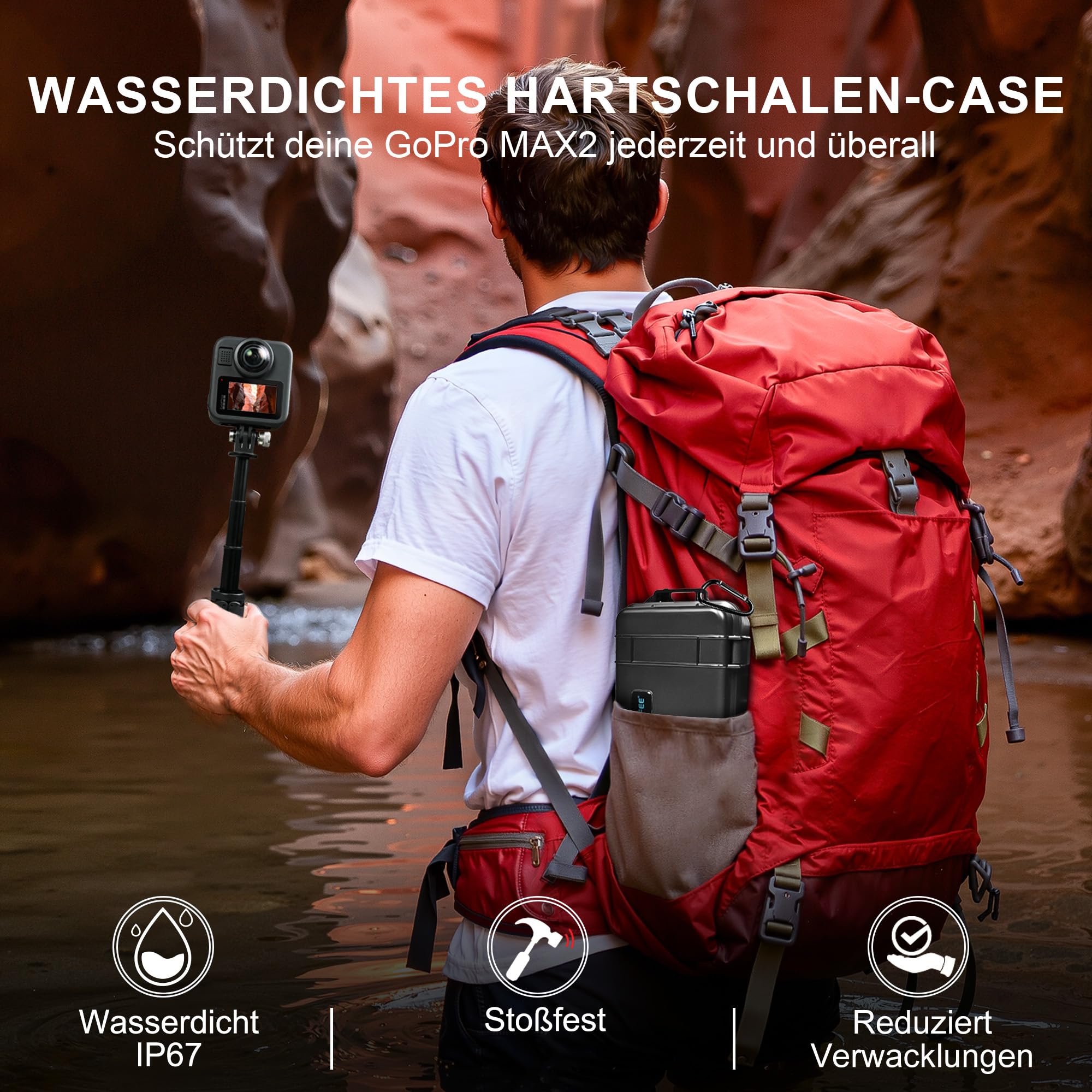 LEKUFEE Reise-wasserdichte Hartschale für GoPro MAX 2, Action-Kamera, Akku, Dual-Ladegerät und Zubehör(Nur Tasche)