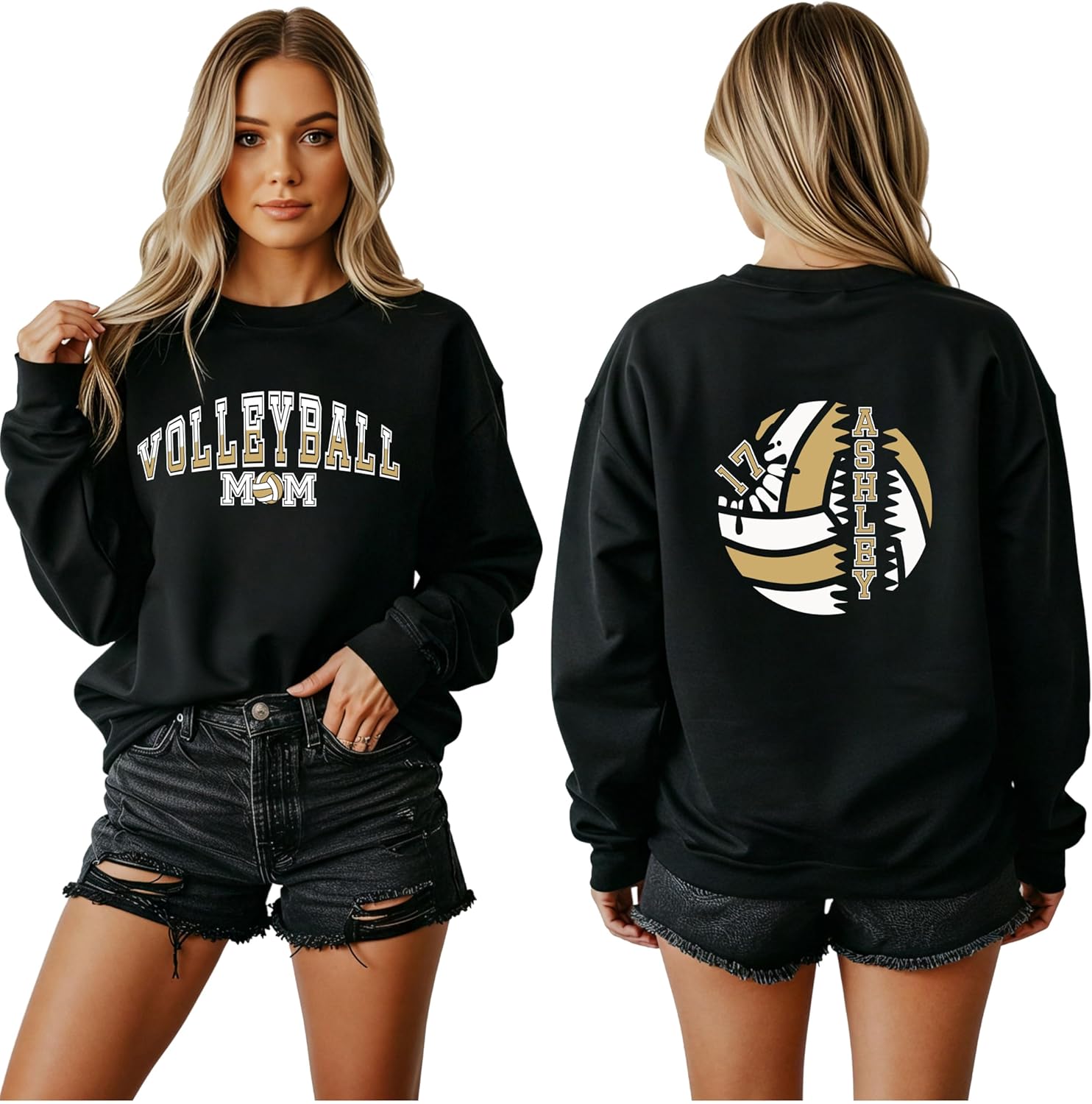 Custom Volleyball Mom Shirt&Sweatshirt with Name and Number, Personalized Volleyball Family Crewneck Pullover, Team Spirit Gift for Mom, Dad, Sister etc. Multi