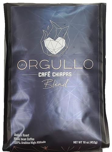 Un Orgullo Café Chiapas Blend Mexico Single Origin Fair-Trade High Altitude Arrabica Whole Coffee Beans Dark Roast 1LB Bag paquete de 1