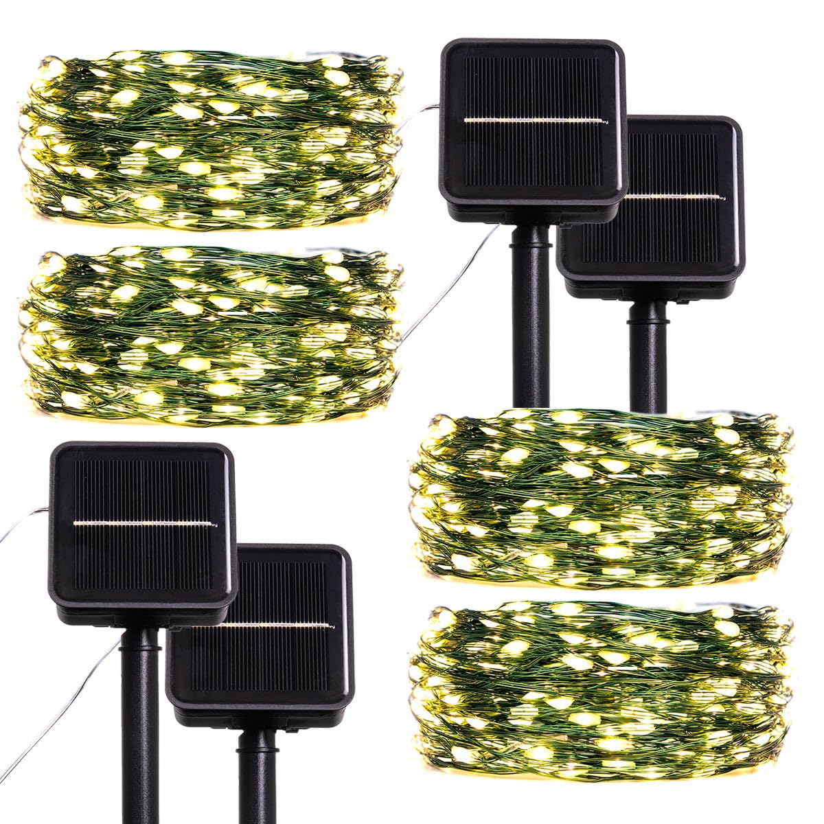 RESNICE Solar Outdoor String Lights 33ft 100 LEDs Green Copper Wire Waterproof Fairy Lights (4 Pack) for Garden Backyard