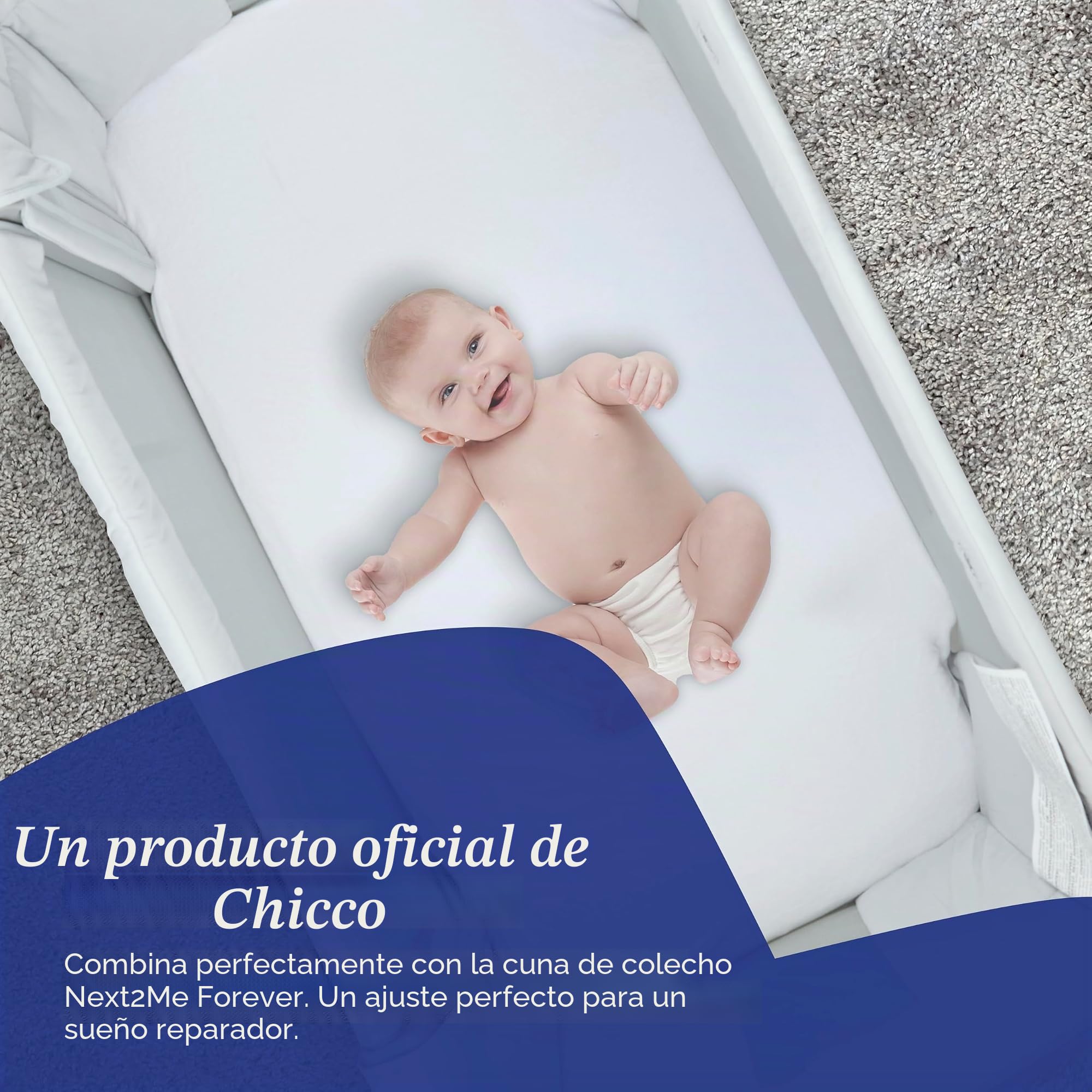 Chicco Next2Me Forever - Funda de colchón antialérgica Original y Oficial, Hecha de algodón Extra Absorbente, fácil de Limpiar, Color Blanco