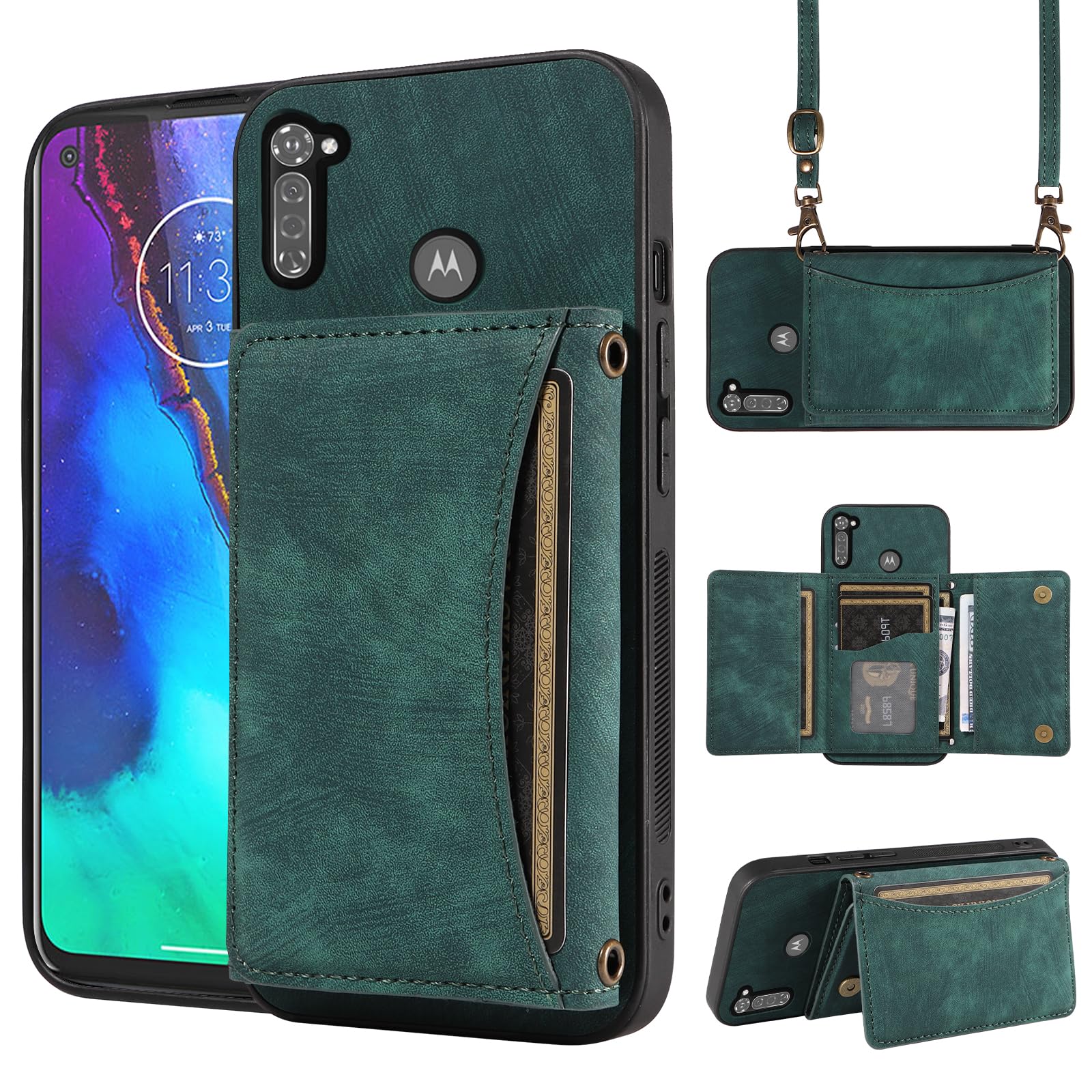 ELISORLI Wallet Case For Moto G9 Plus With Detachable Wrist Strap