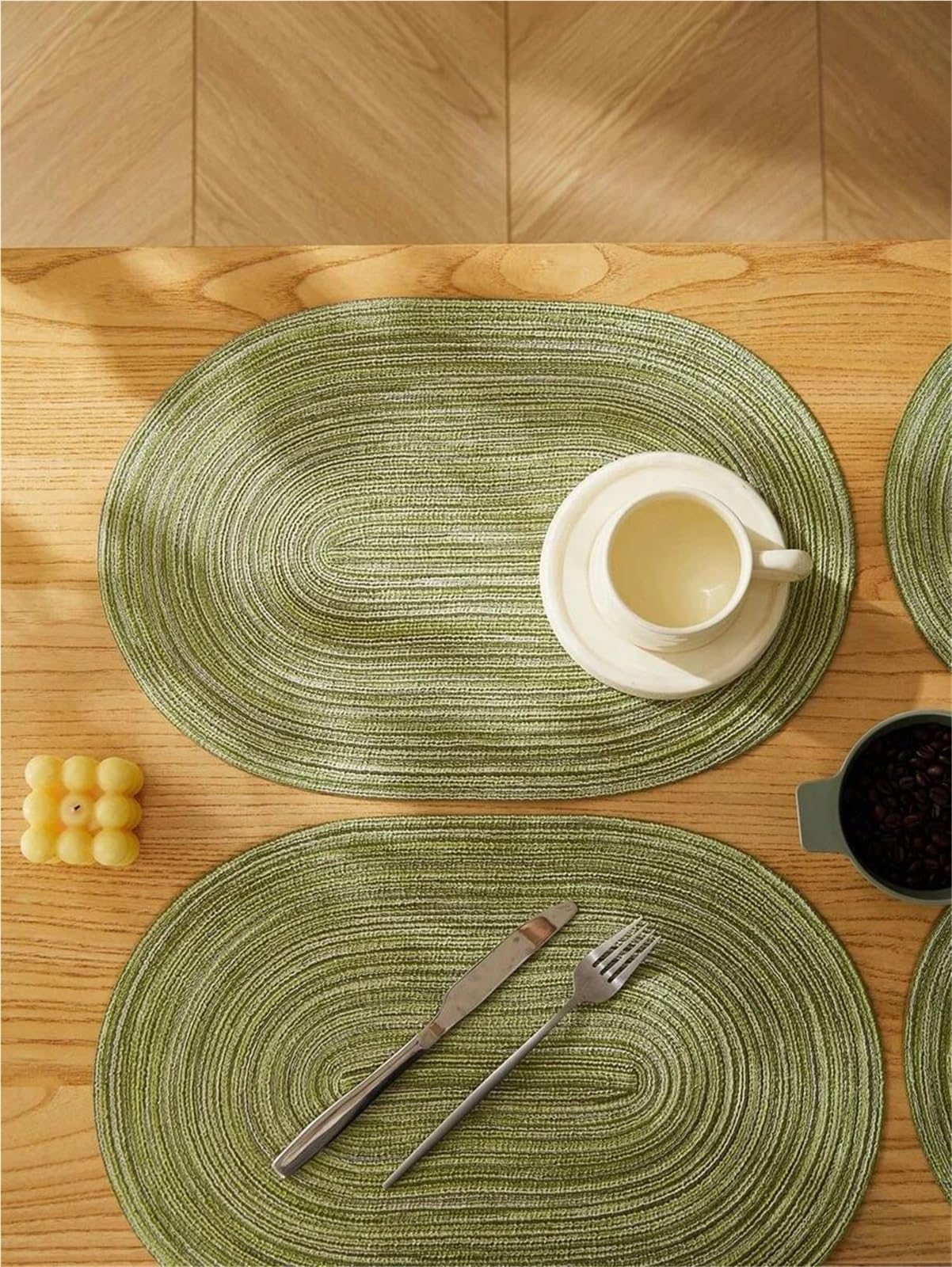 Tejido Salvamanteles 1/4/6 Uds. Manteles Individuales Trenzados Verdes ovalados Grandes de 35x50cm, manteles Individuales for Mesa Regalo, tapete for mesas Comedor