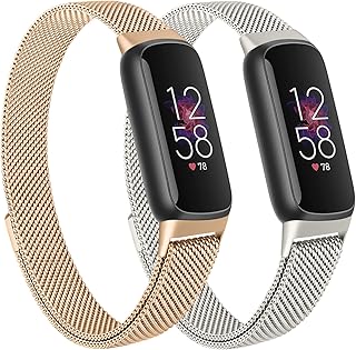 Oumida Mesh Metal Band Compatible with Fitbit Luxe Band, Stainless Steel Adjustable Loop Strap Women Men Replacement Bands for Luxe Health &-Fitness-Tracker