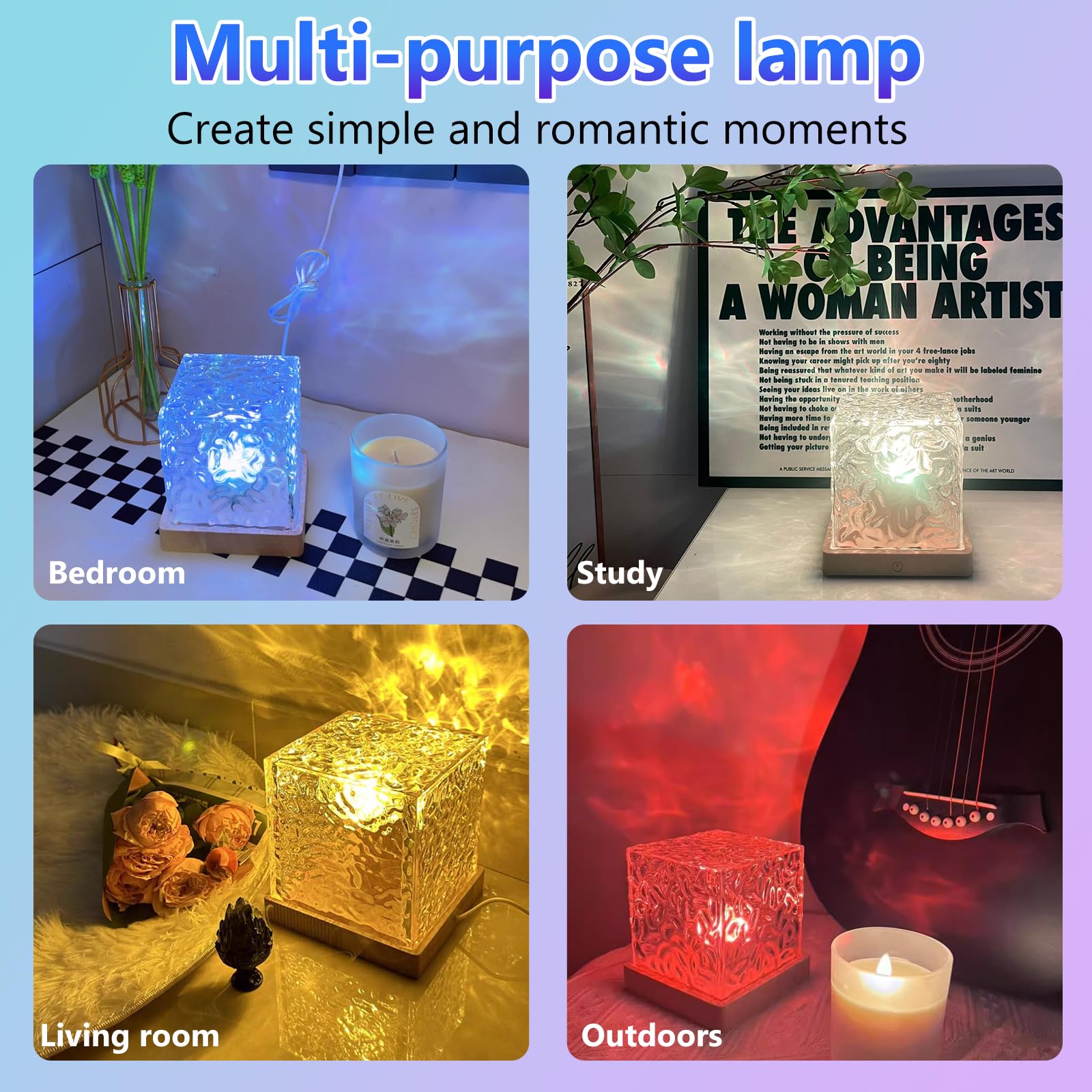 HESUSLA Lights Projector Rechargeable, Touch Cube Color Changing Light with 16 Colors 4 Modes Dimmable Cordless Mood Lamp for Shower, Ambient Lighting for Bedroom and Bathroom: Ocean Wave