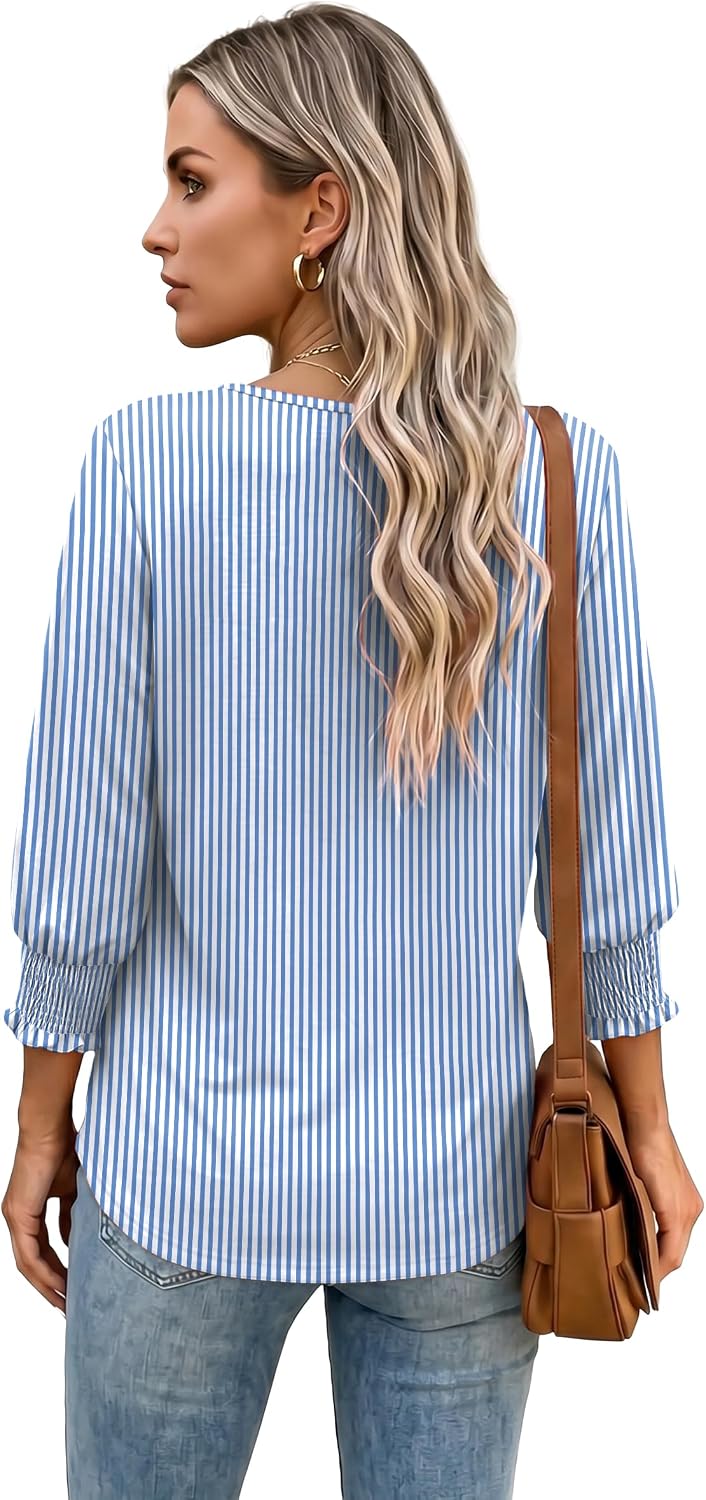 Women Blouses Button Down Shirts Dressy Business Casual 3/4 Length Sleeve Tops Summer Fall Fashion Clothing